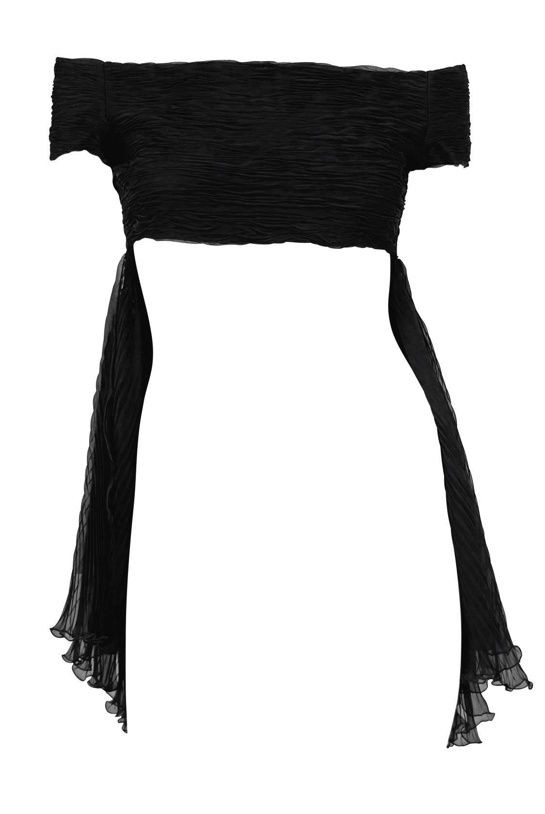 S/S 2003 Valentino Garavani Runway Ad Pleated Black Silk Tie-Front Crop Top 16