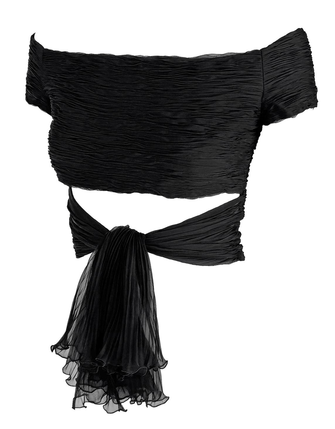 S/S 2003 Valentino Garavani Runway Ad Pleated Black Silk Tie-Front Crop Top 1