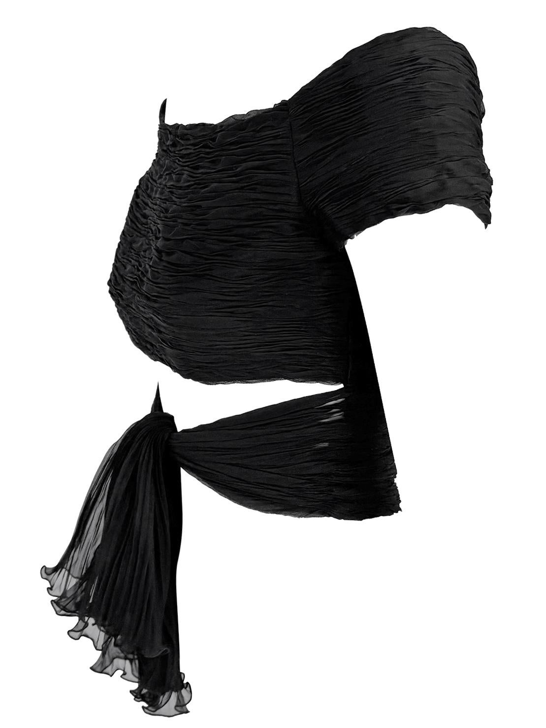 S/S 2003 Valentino Garavani Runway Ad Pleated Black Silk Tie-Front Crop Top 3