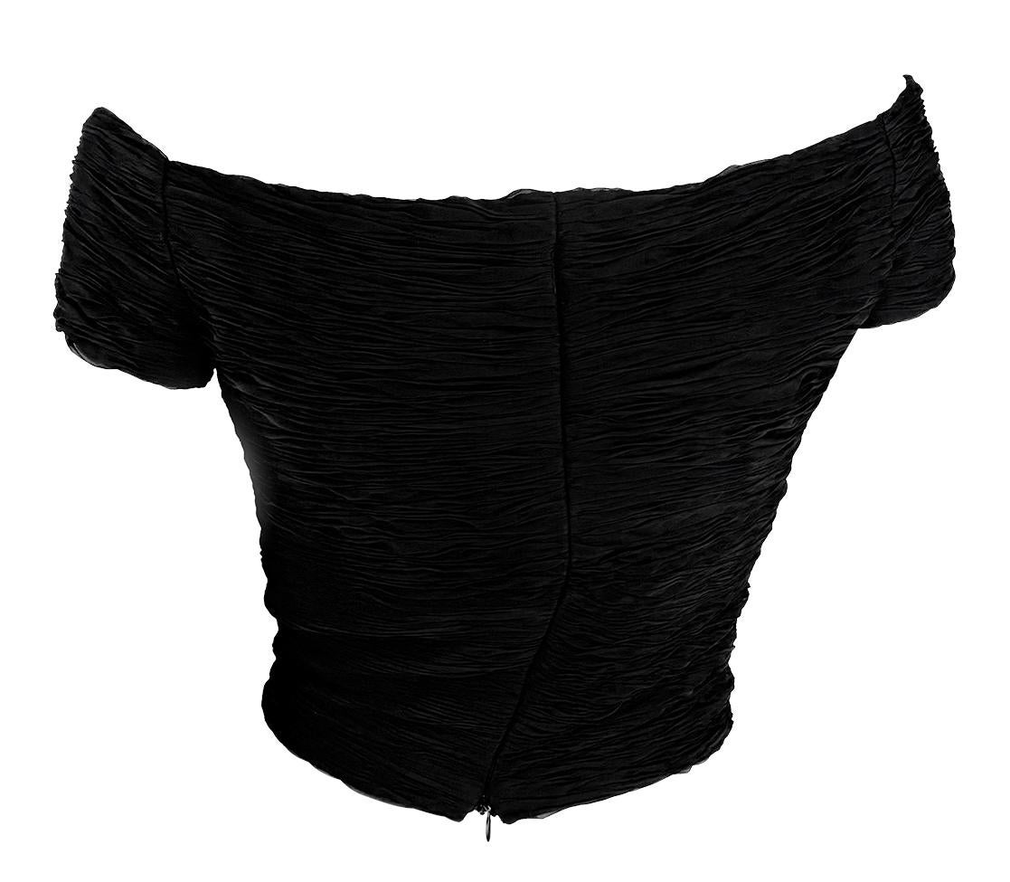 S/S 2003 Valentino Garavani Runway Ad Pleated Black Silk Tie-Front Crop Top 5