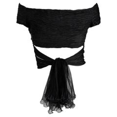 S/S 2003 Valentino Garavani Anuncio de Pasarela Top Plisado de Seda Negro con Lazo Delantero