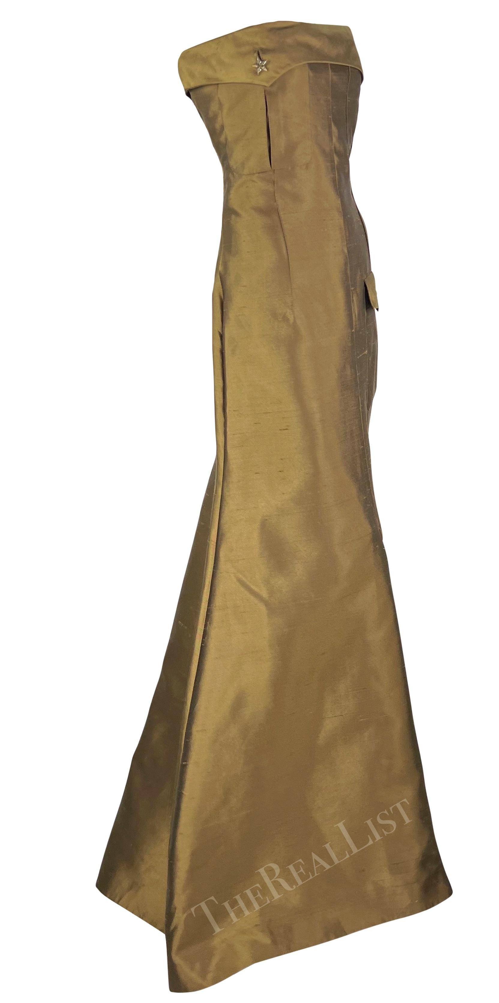 S/S 2003 Valentino Garavani Runway Olive Green Silk Cargo Pocket Strapless Gown 6