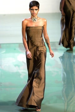 S/S 2003 Valentino Garavani Runway Olive Green Silk Cargo Pocket Strapless Gown