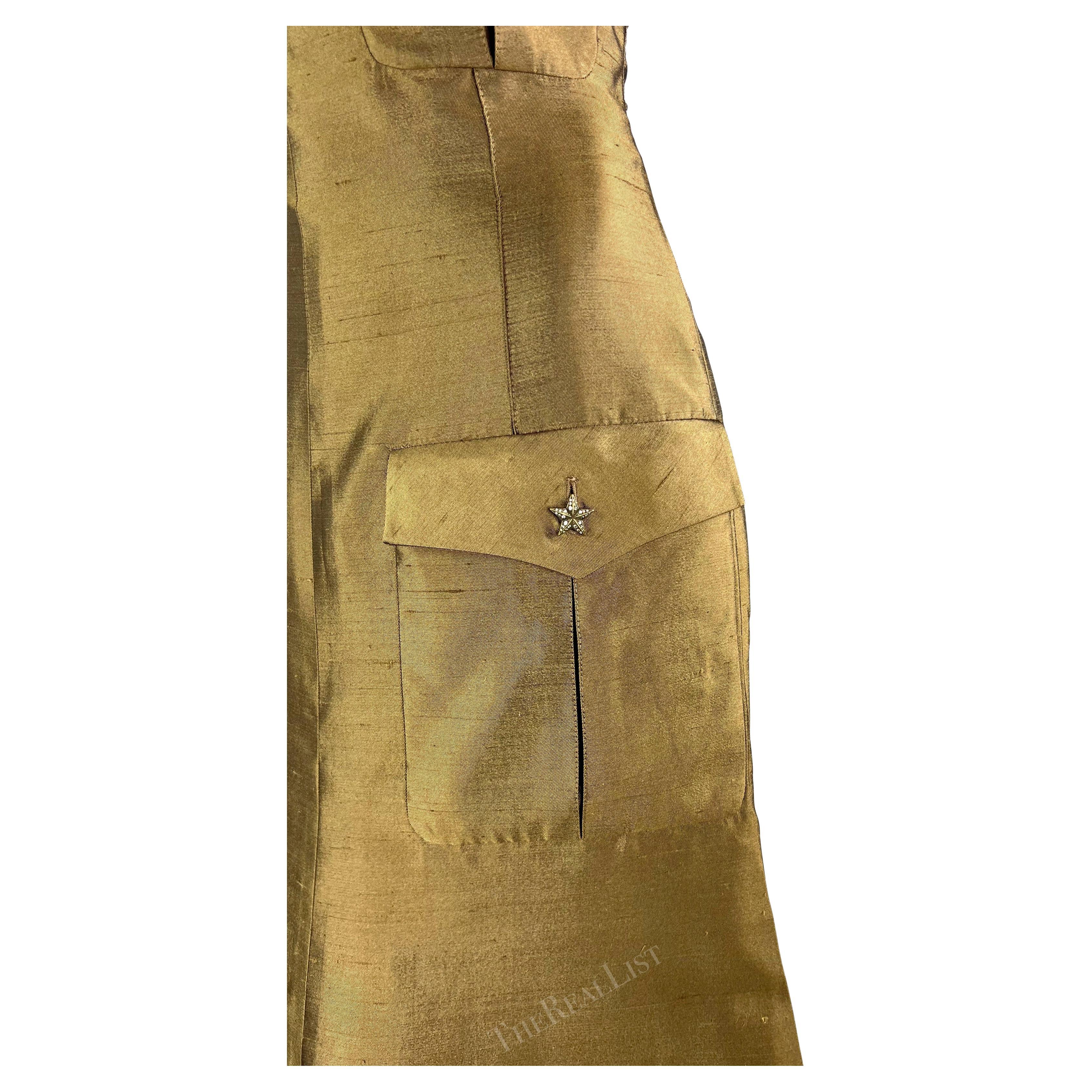S/S 2003 Valentino Garavani Runway Olive Green Silk Cargo Pocket Strapless Gown In Excellent Condition In West Hollywood, CA