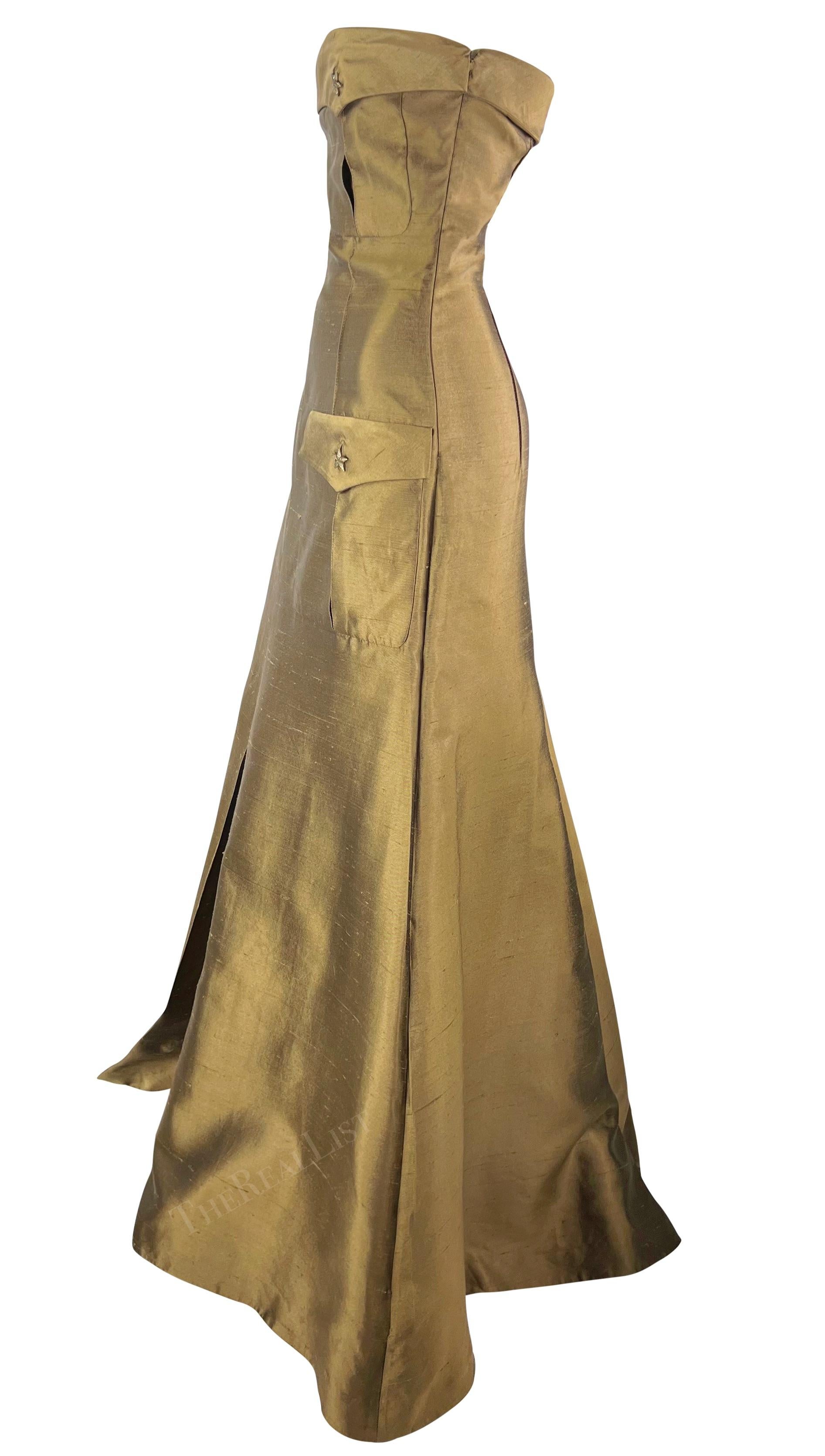 S/S 2003 Valentino Garavani Runway Olive Green Silk Cargo Pocket Strapless Gown 4