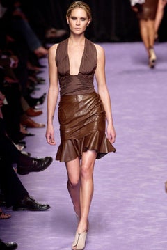 S/S 2003 Yves Saint Laurent by Tom Ford Anatomic Brown Leather Ruffle Skirt