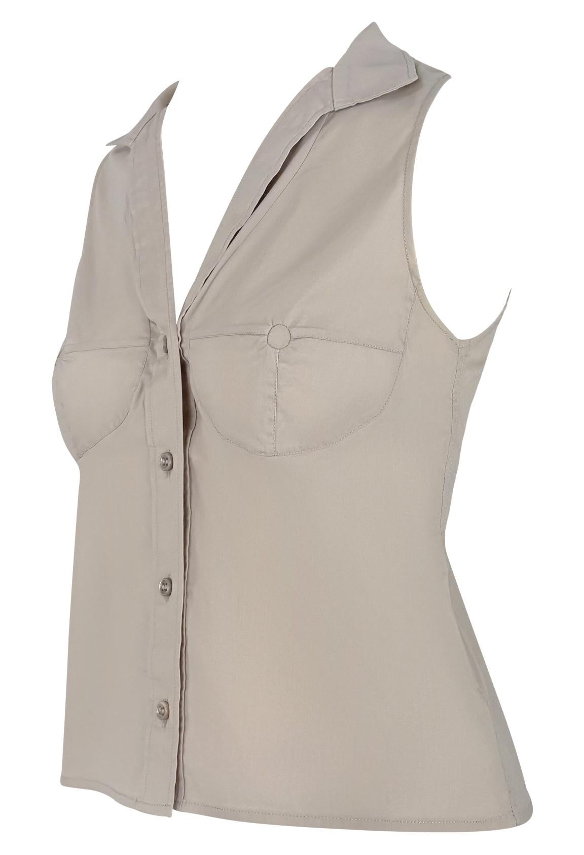 S/S 2003 Yves Saint Laurent by Tom Ford Anatomisches Paneel Dalí Ärmelloses Oberteil (Beige) im Angebot