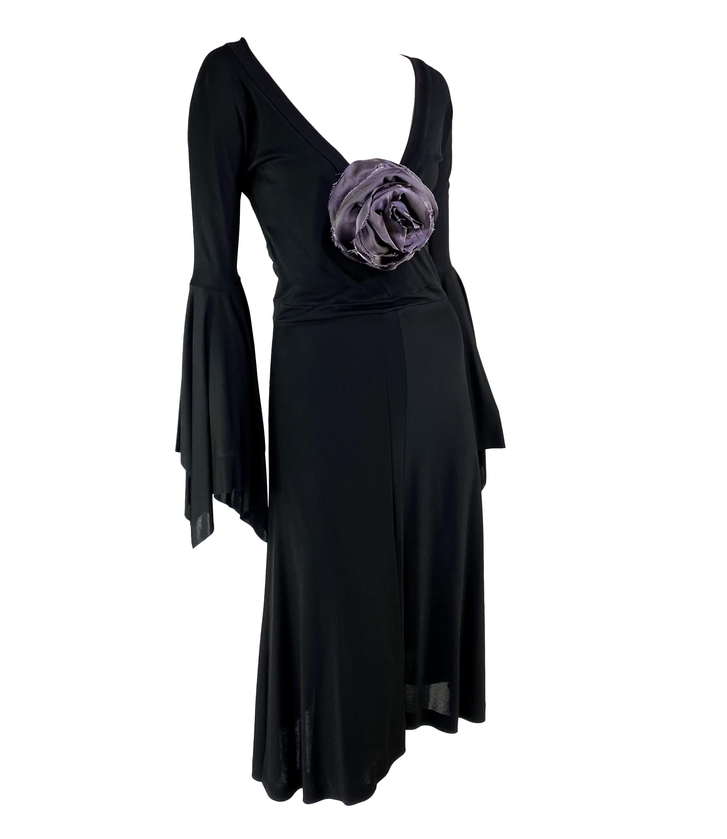 Women's S/S 2003 Yves Saint Laurent by Tom Ford Black Floral Applique Runway Dress For Sale