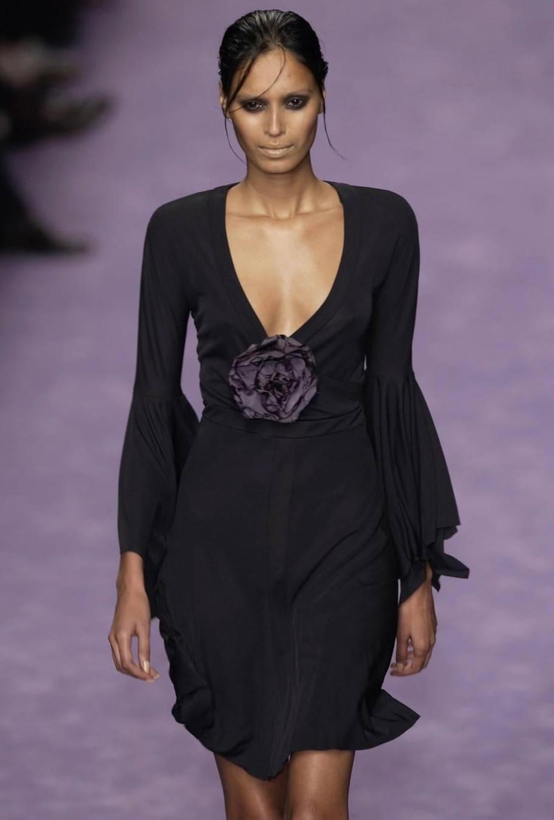 S/S 2003 Yves Saint Laurent by Tom Ford Black Floral Applique Runway Dress For Sale 1