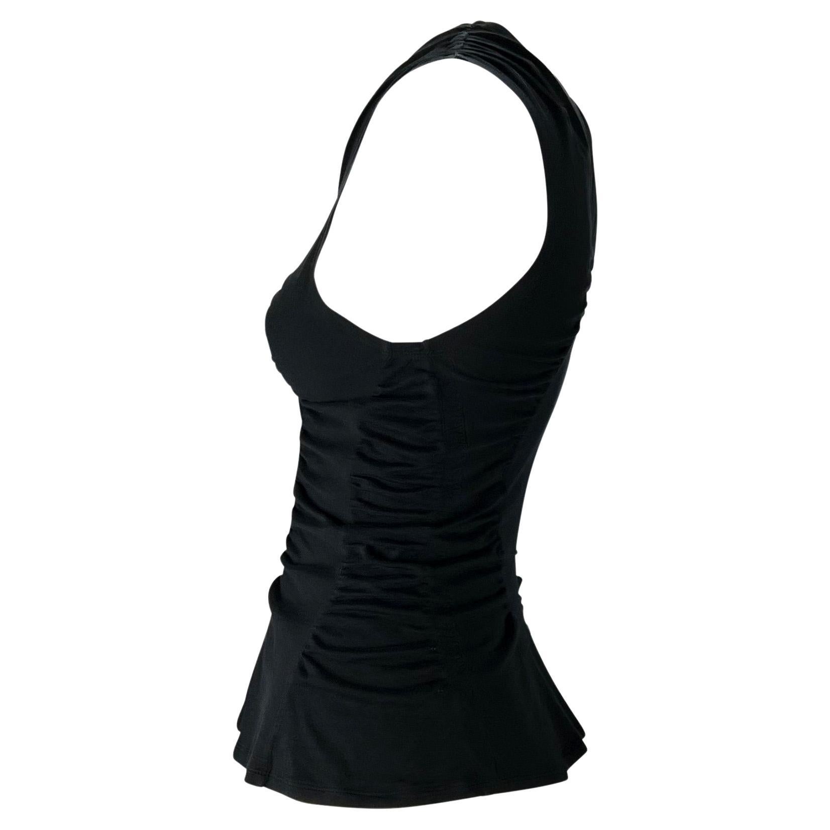 S/S 2003 Yves Saint Laurent by Tom Ford Black Ruched Cotton Tank Top In Good Condition For Sale In West Hollywood, CA