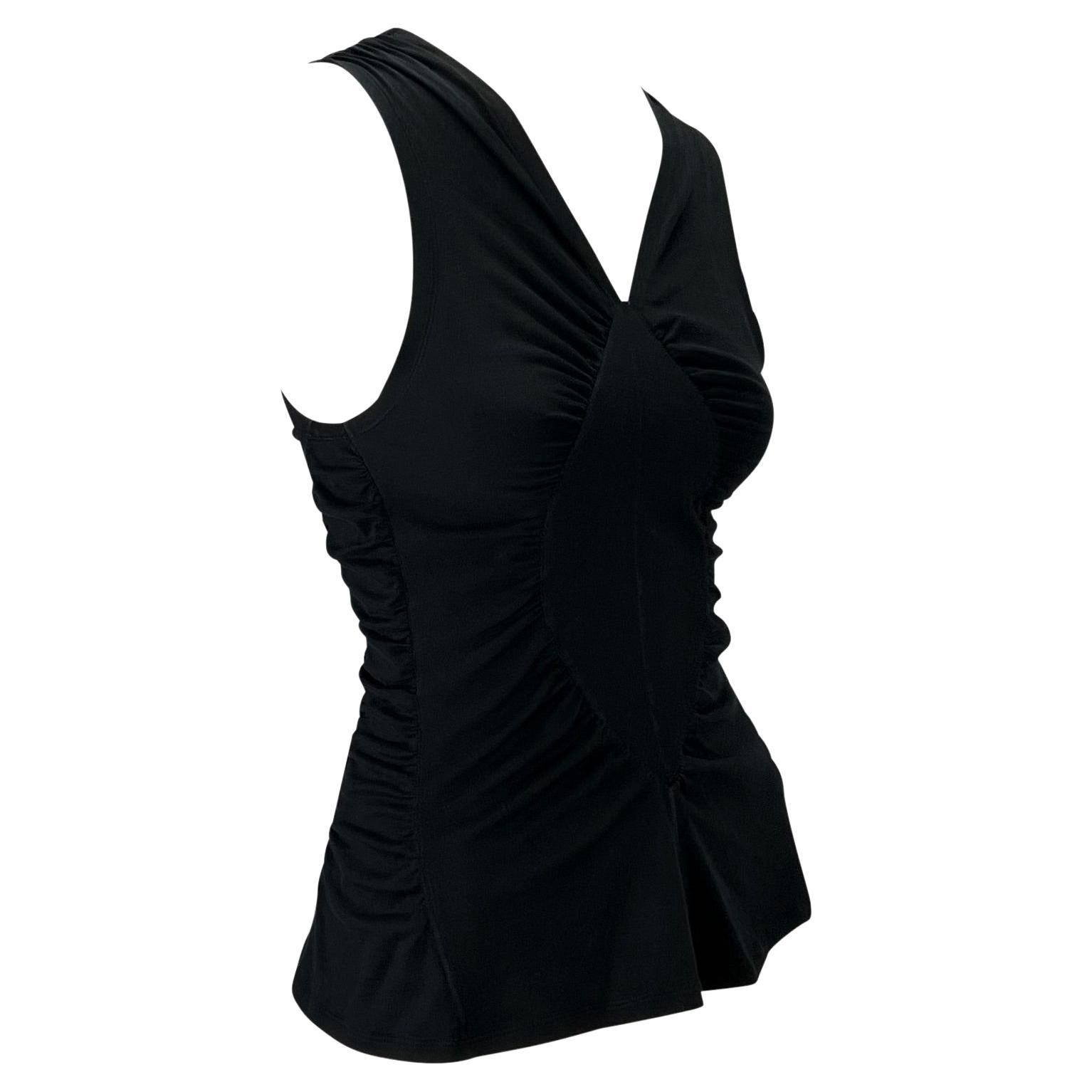 S/S 2003 Yves Saint Laurent by Tom Ford Black Ruched Cotton Tank Top For Sale 1