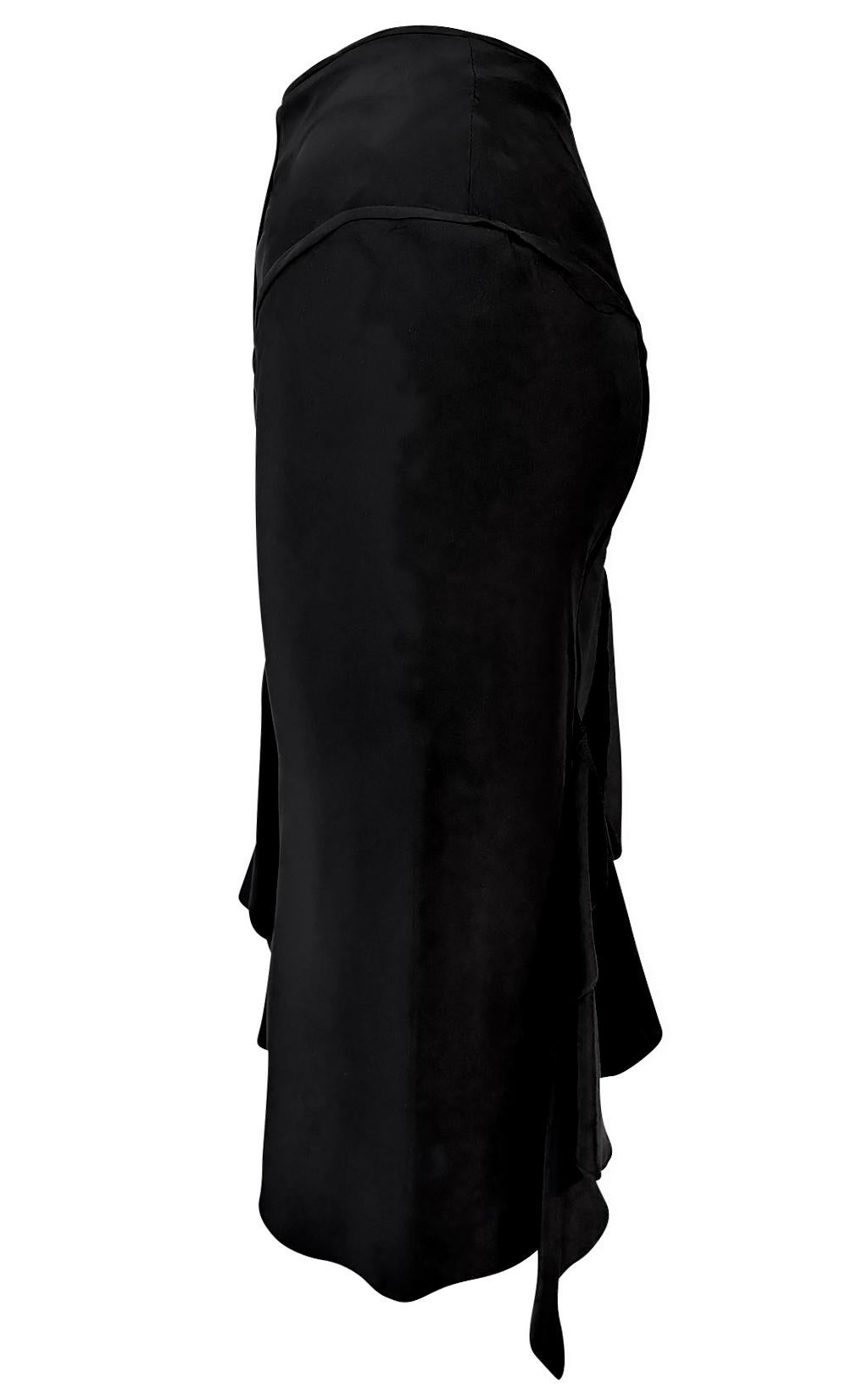 S/S 2003 Yves Saint Laurent by Tom Ford Black Silk Ruffle Pencil Skirt 1
