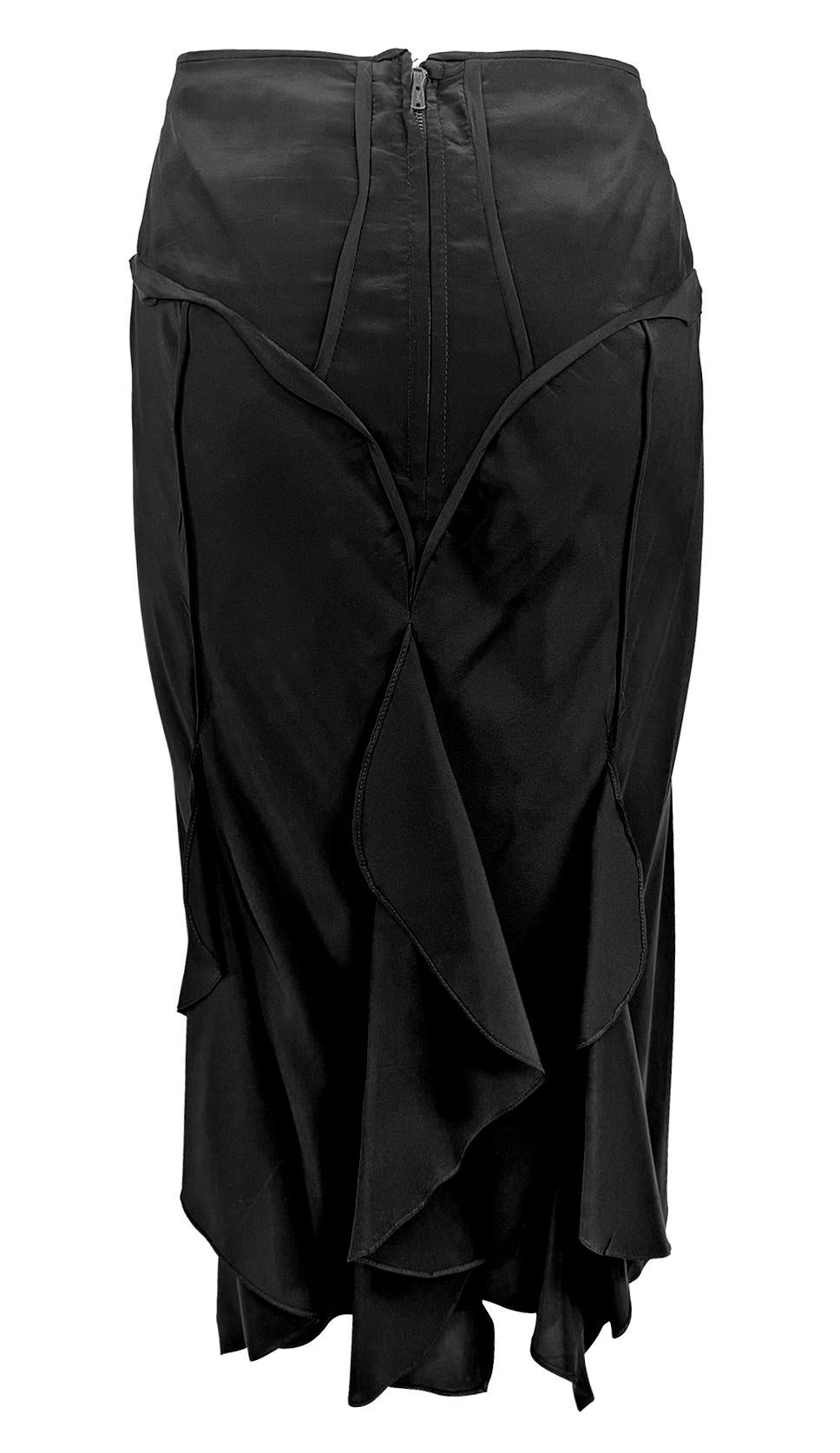 S/S 2003 Yves Saint Laurent by Tom Ford Black Silk Ruffle Pencil Skirt 2
