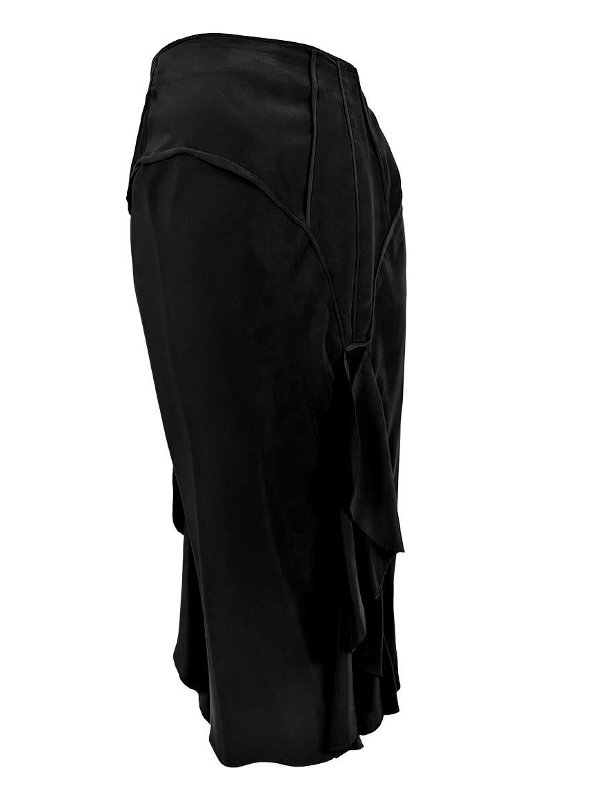 S/S 2003 Yves Saint Laurent by Tom Ford Black Silk Ruffle Pencil Skirt 4