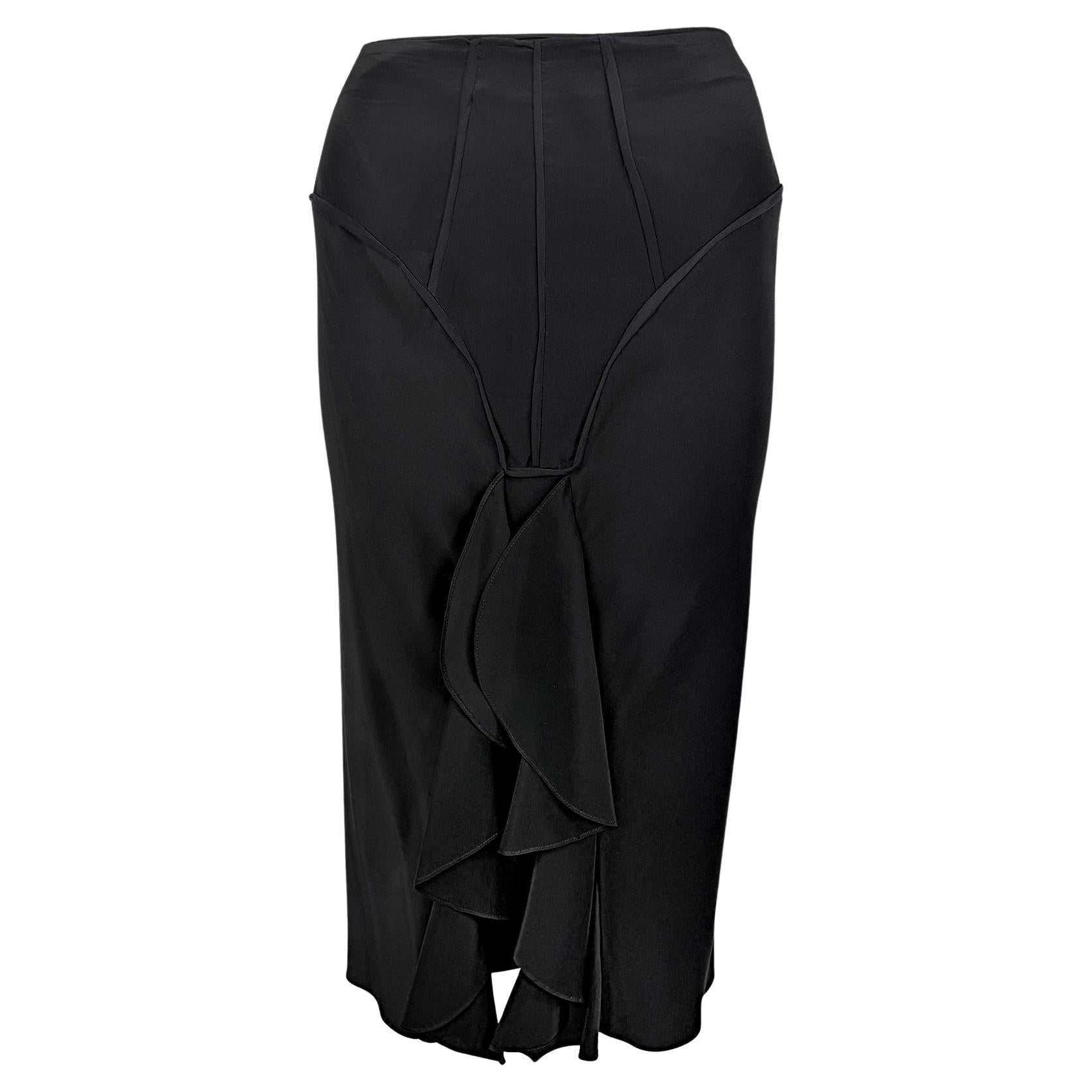 S/S 2003 Yves Saint Laurent by Tom Ford Black Silk Ruffle Pencil Skirt