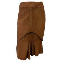 S/S 2003 Yves Saint Laurent by Tom Ford Brown Belted Ruffle Vegan Suede Skirt