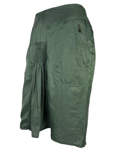 S/S 2003 Yves Saint Laurent by Tom Ford Olive Green Ruched Stretch Skirt