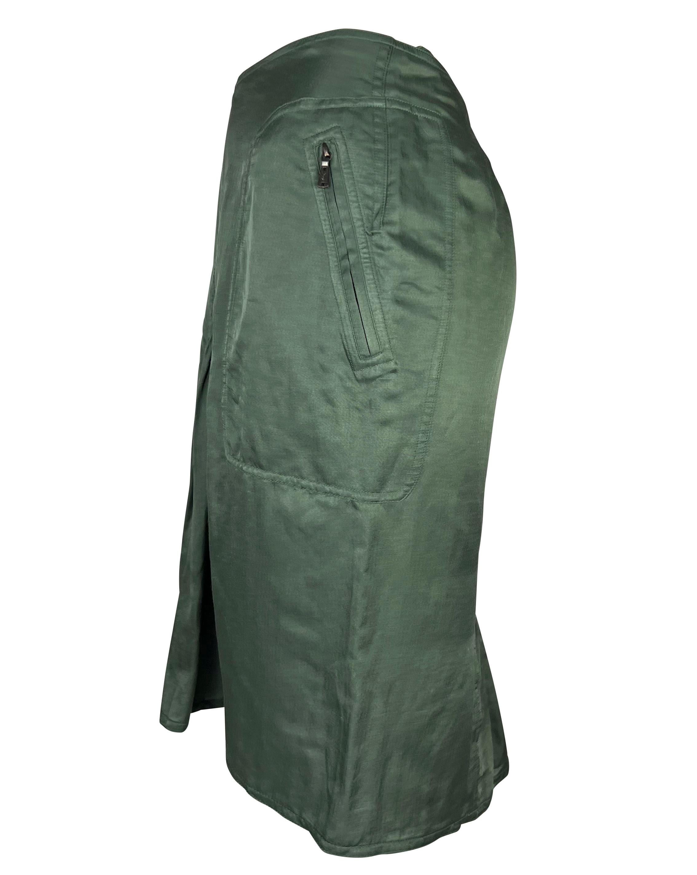 Black S/S 2003 Yves Saint Laurent by Tom Ford Olive Green Ruched Stretch Skirt For Sale
