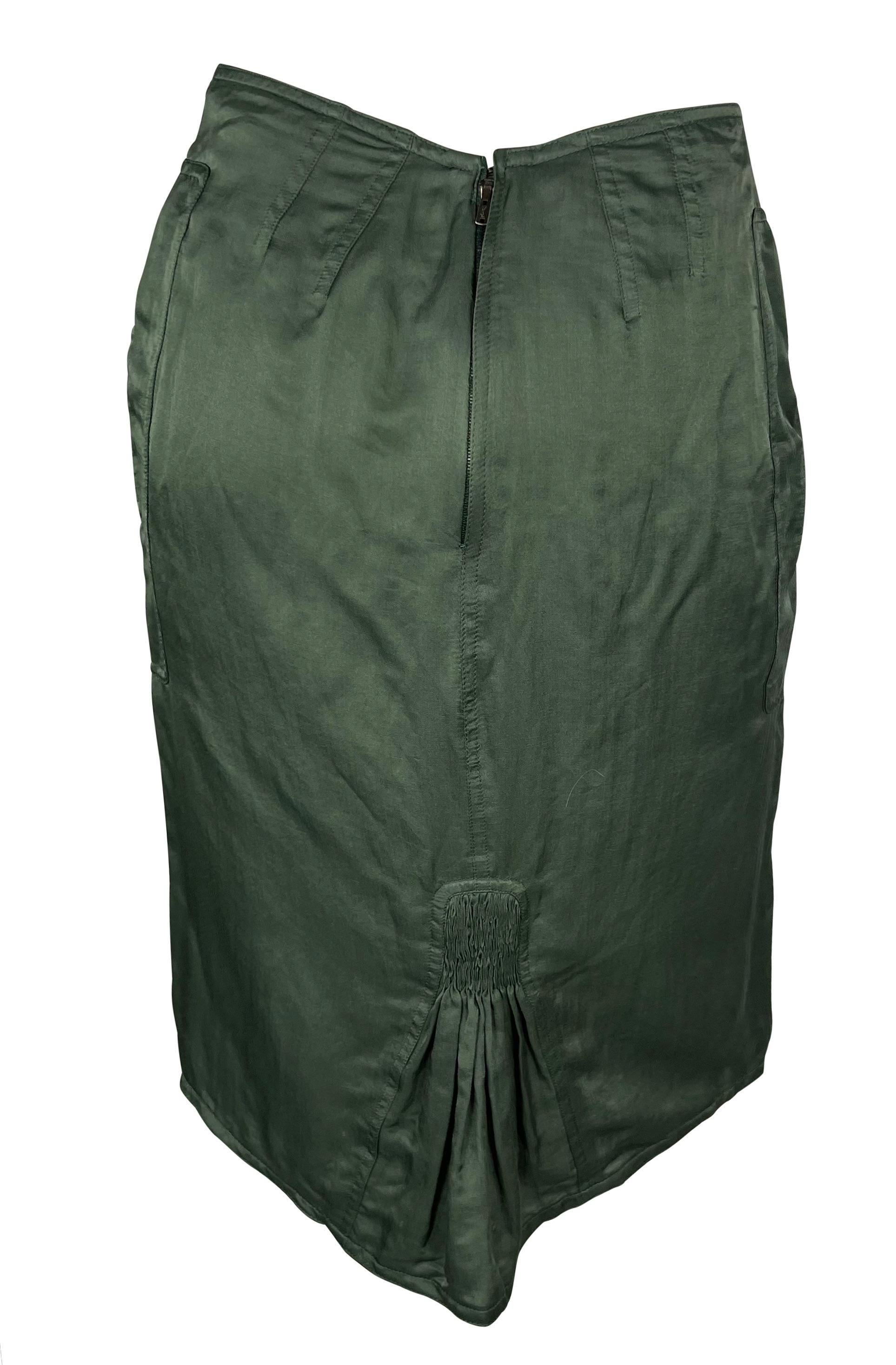 S/S 2003 Yves Saint Laurent by Tom Ford Olive Green Ruched Stretch Skirt In Good Condition For Sale In West Hollywood, CA