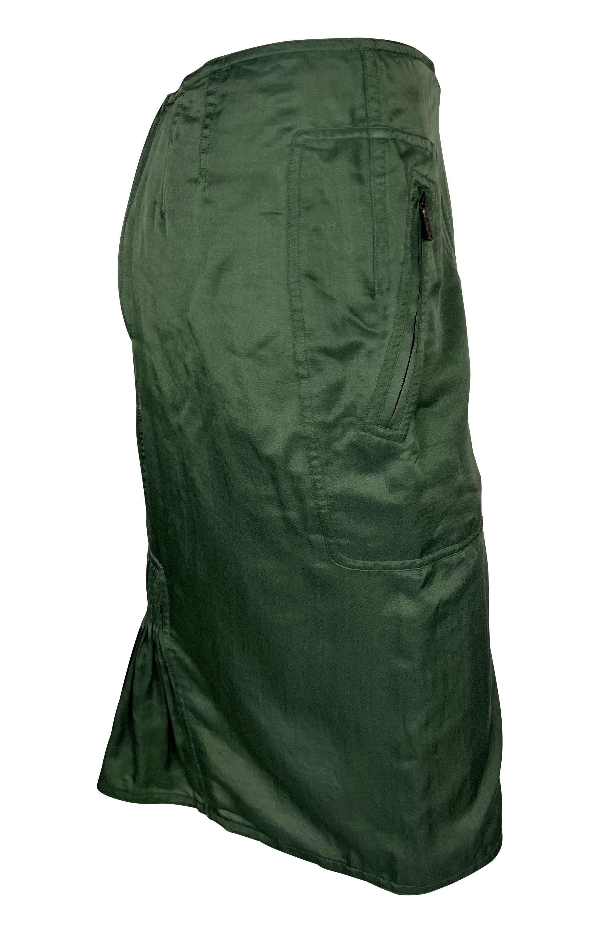 Women's S/S 2003 Yves Saint Laurent by Tom Ford Olive Green Ruched Stretch Skirt For Sale
