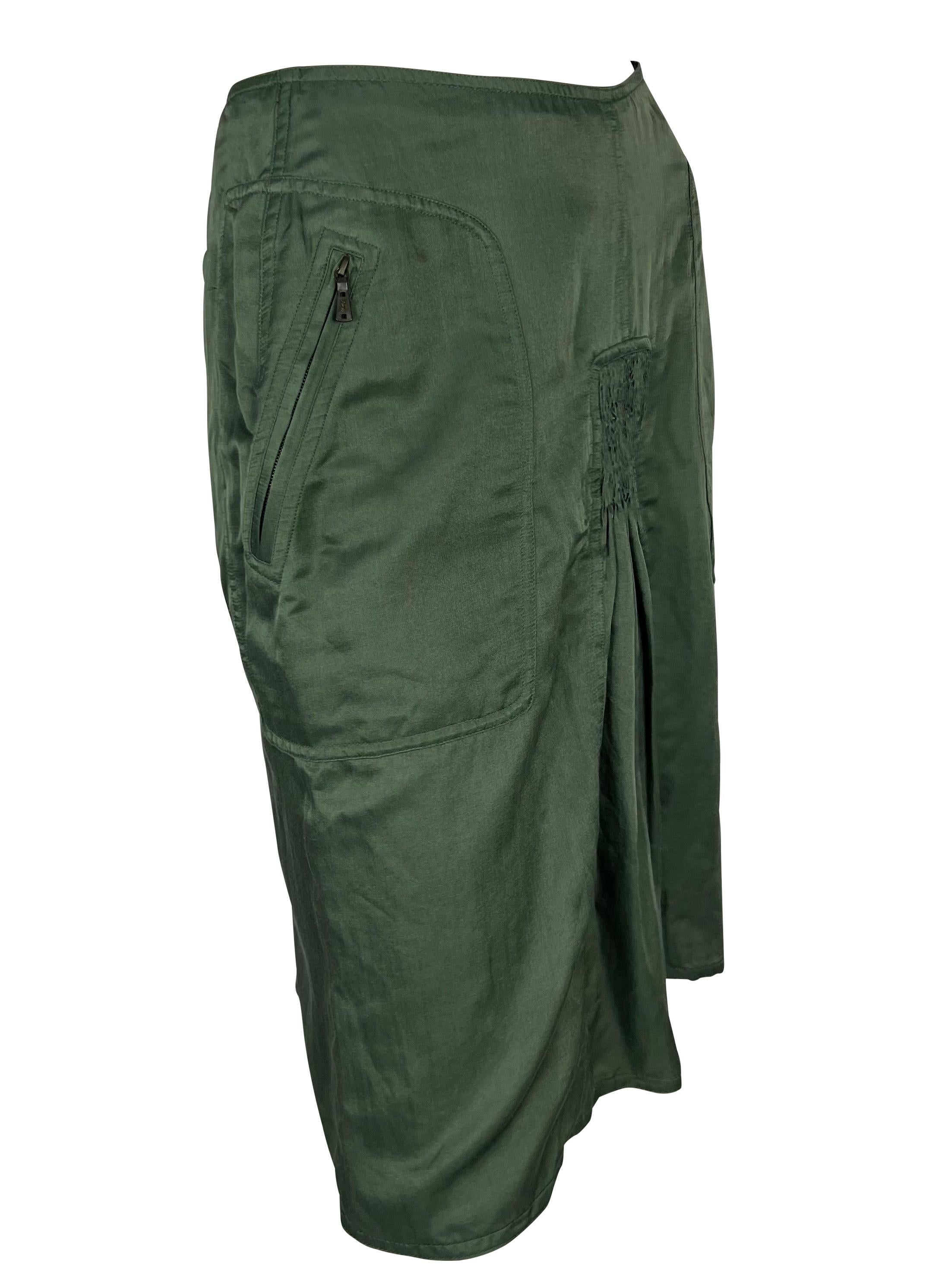 S/S 2003 Yves Saint Laurent by Tom Ford Olive Green Ruched Stretch Skirt For Sale 1