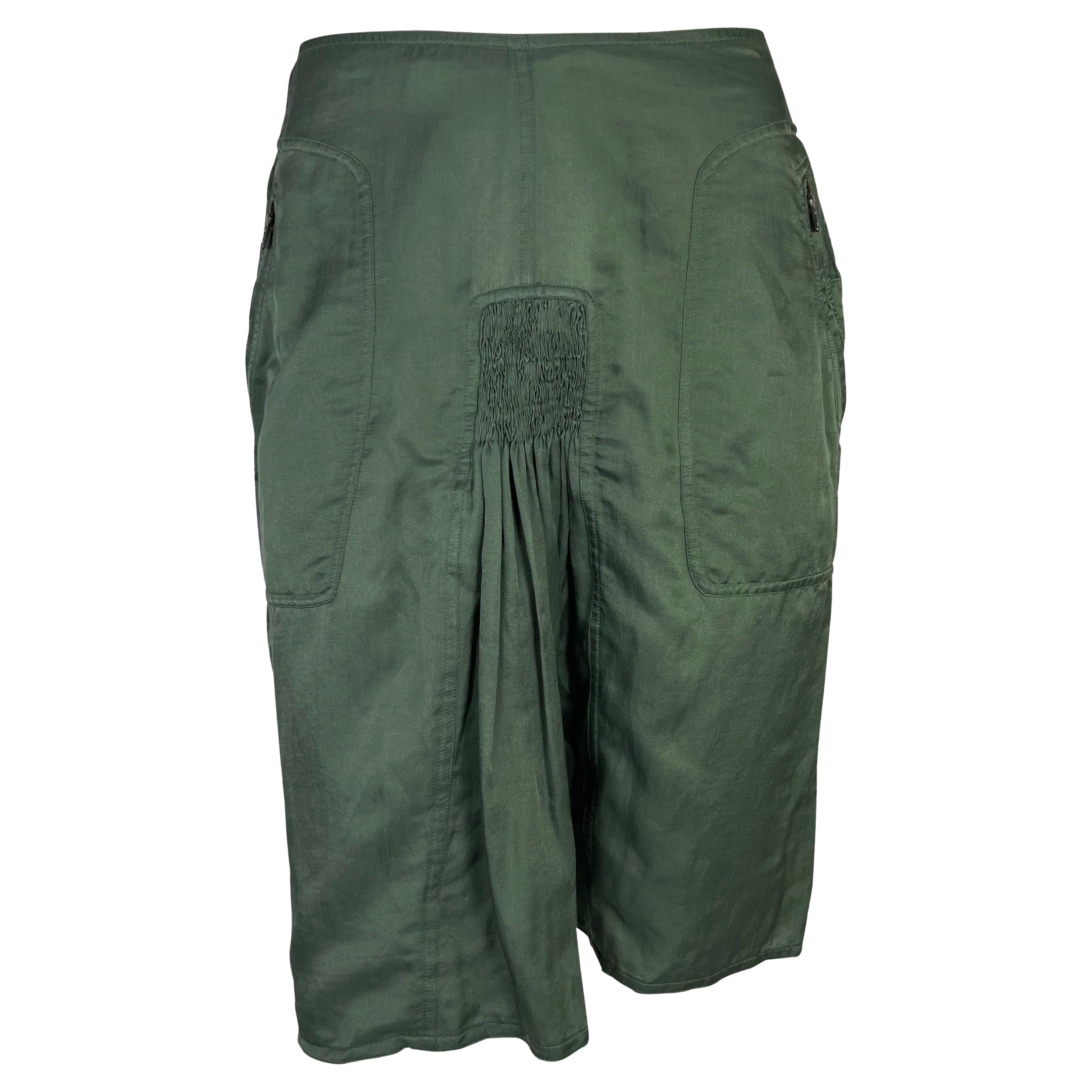 Jupe extensible froncée vert olive Yves Saint Laurent par Tom Ford, P/E 2003