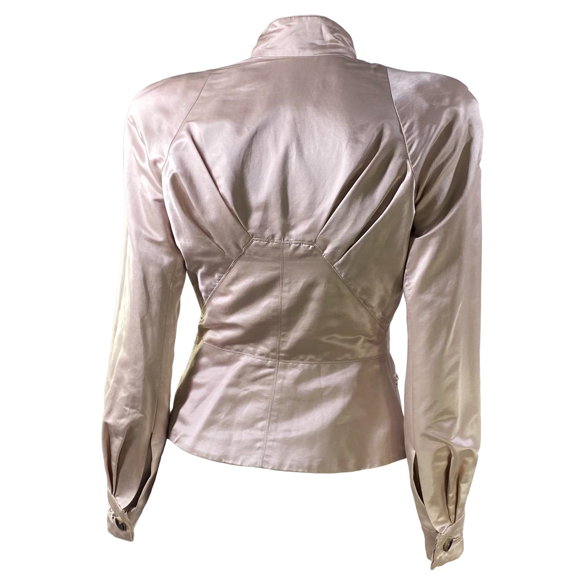 F/S 2003 Yves Saint Laurent by Tom Ford Rosa Blazer aus Baumwolle und Seide mit Rüschen (Braun) im Angebot