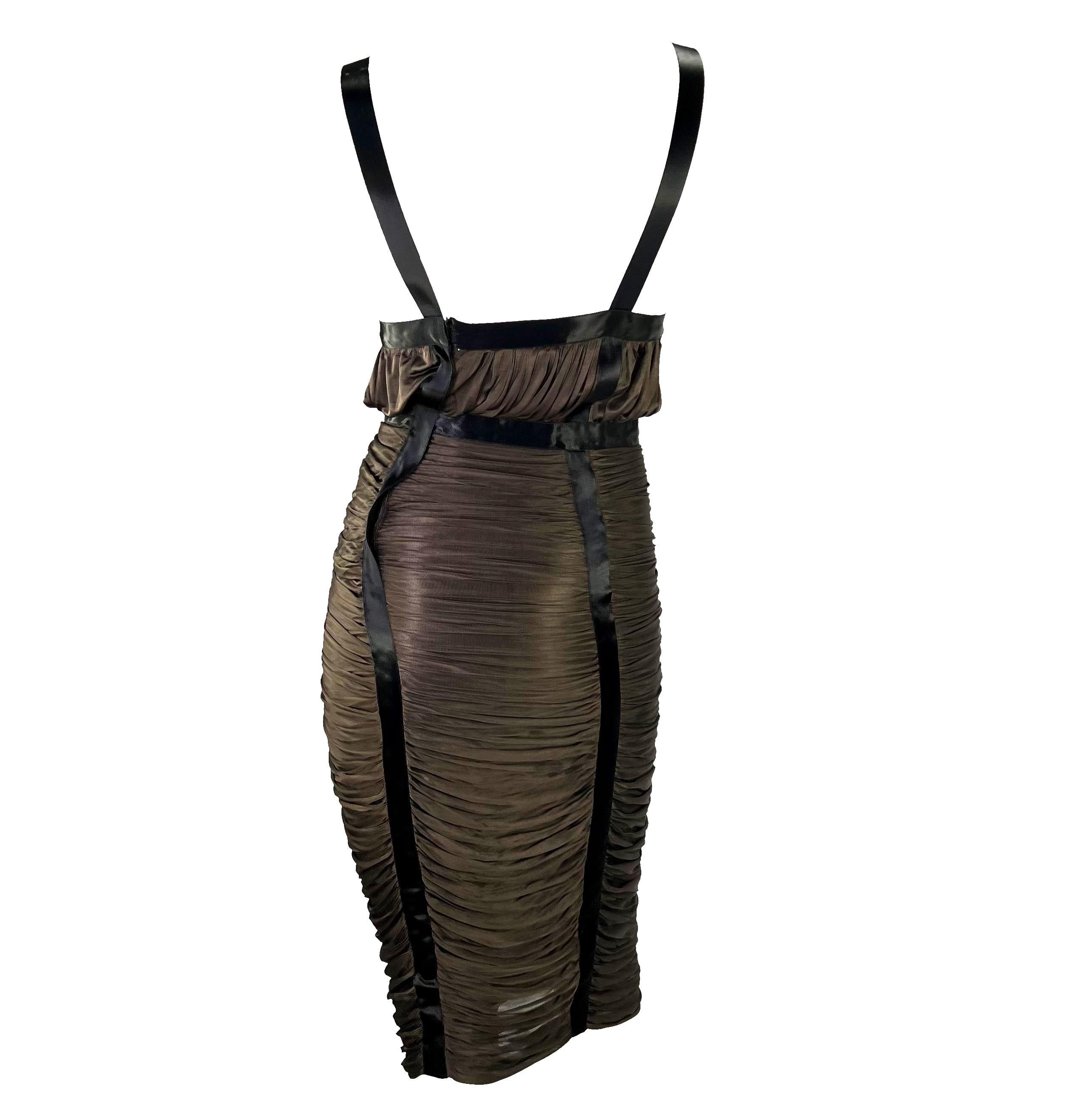 S/S 2003 Yves Saint Laurent by Tom Ford Ruched Brown Stretch Viscose Dress In Good Condition For Sale In West Hollywood, CA