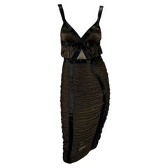 Abito increspato in viscosa elasticizzata marrone Yves Saint Laurent by Tom Ford P/E 2003