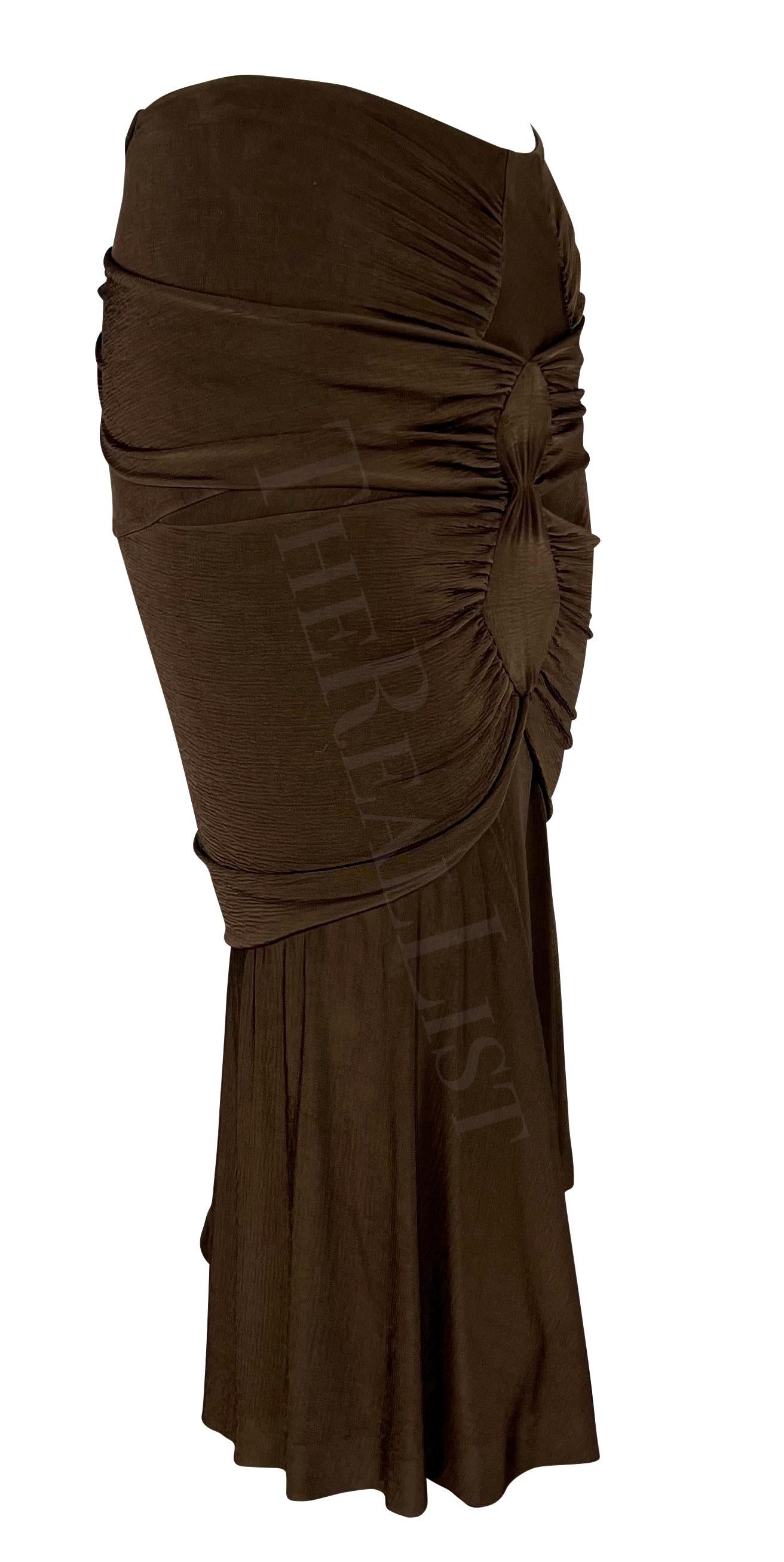 S/S 2003 Yves Saint Laurent by Tom Ford Runway Brown Ruched Slinky Skirt For Sale 6
