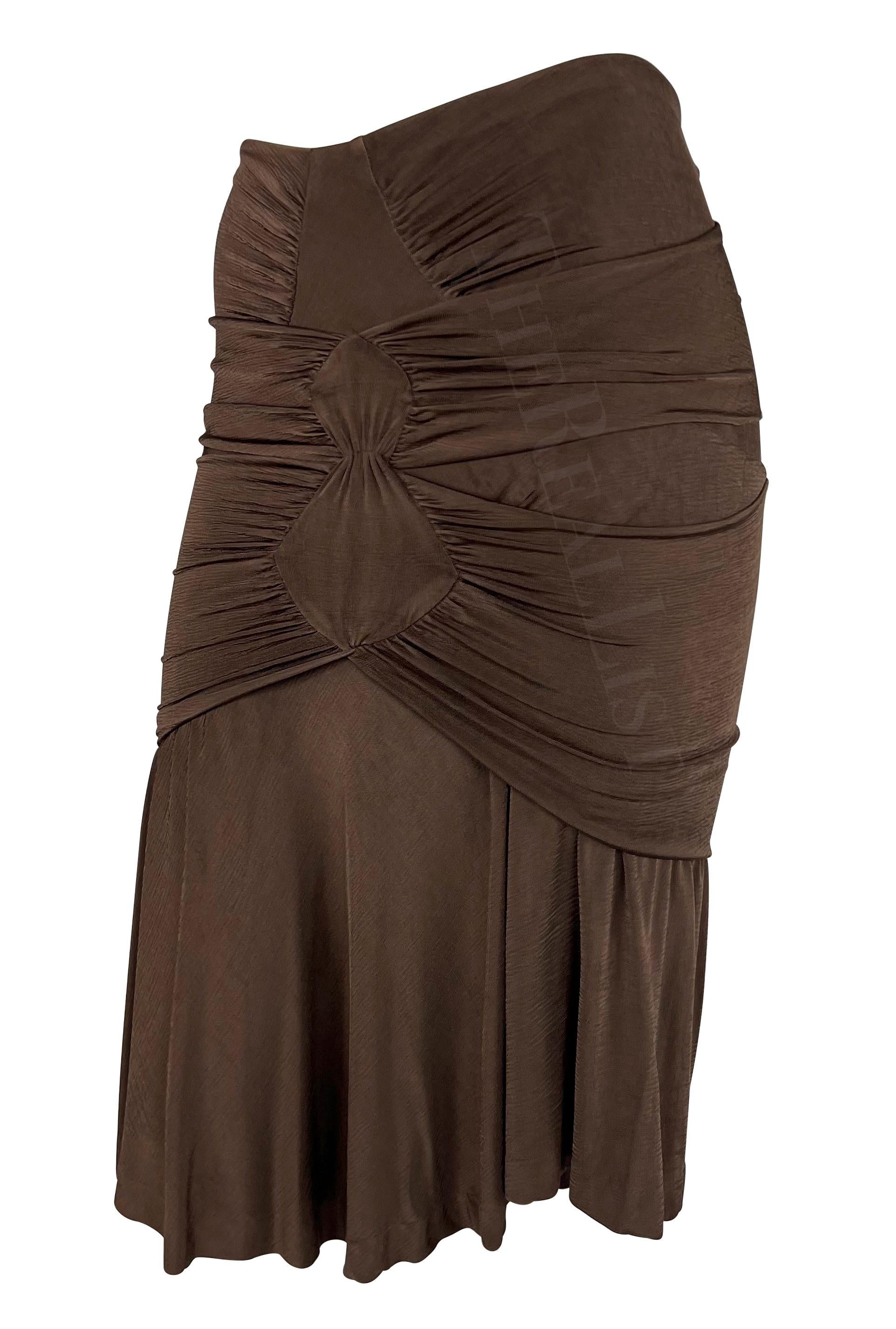 S/S 2003 Yves Saint Laurent by Tom Ford Runway Brown Ruched Slinky Skirt In Excellent Condition For Sale In West Hollywood, CA