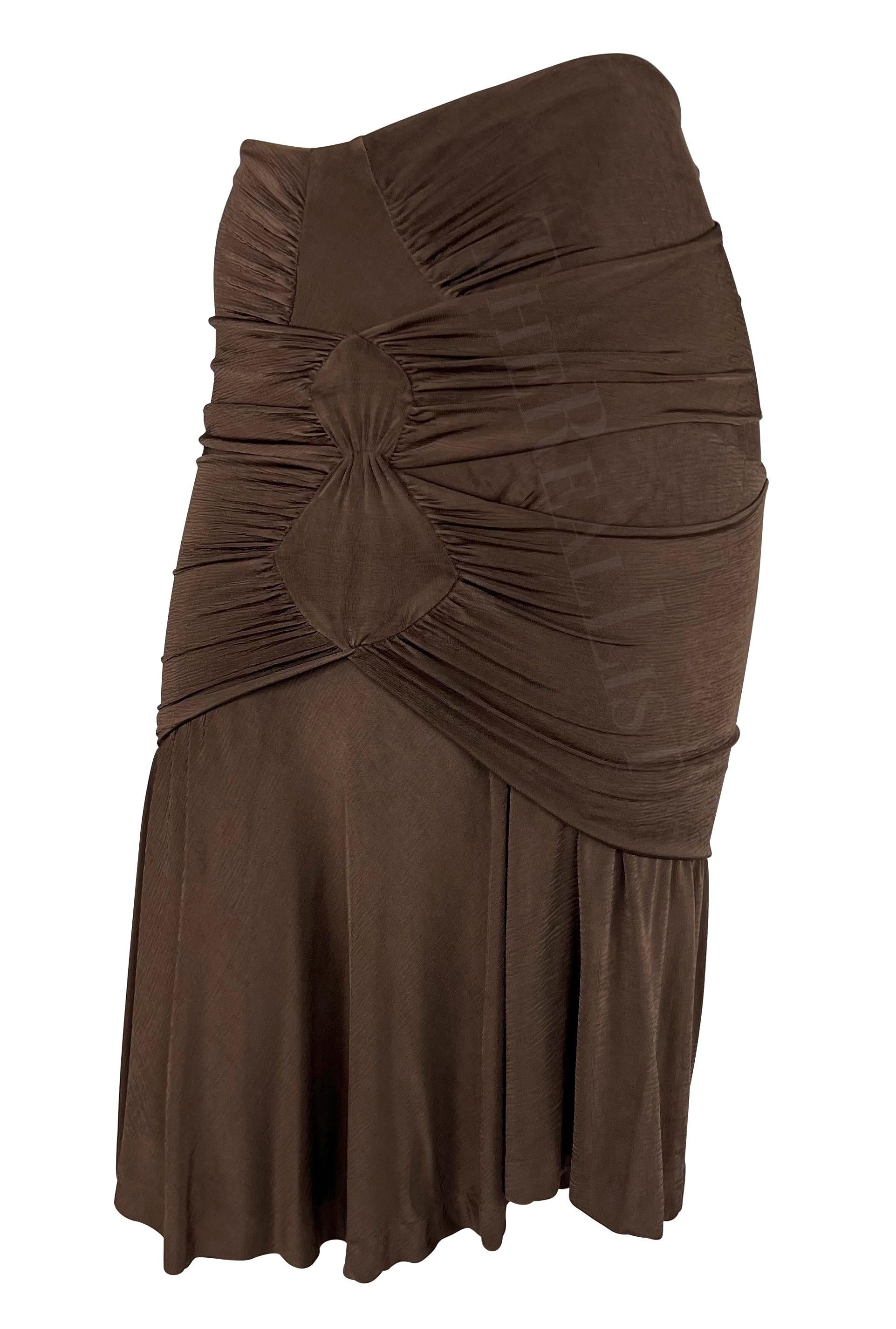 Black S/S 2003 Yves Saint Laurent by Tom Ford Runway Brown Ruched Slinky Skirt For Sale