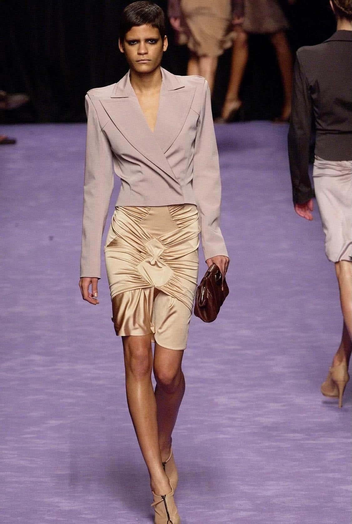 Women's S/S 2003 Yves Saint Laurent by Tom Ford Runway Brown Ruched Slinky Skirt For Sale