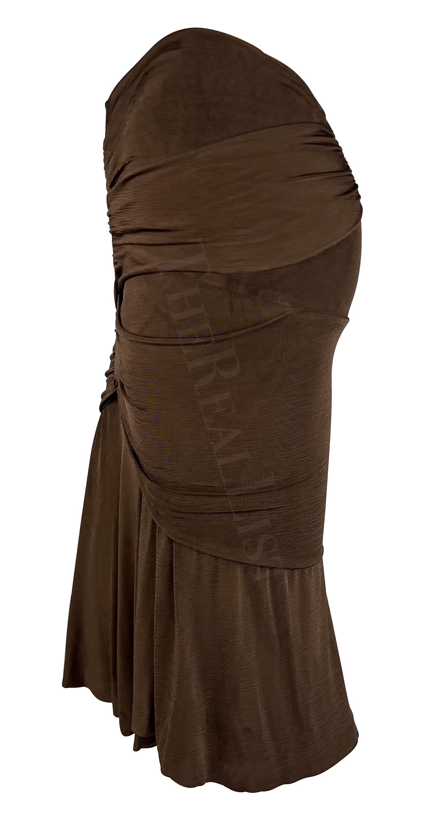 S/S 2003 Yves Saint Laurent by Tom Ford Runway Brown Ruched Slinky Skirt For Sale 1