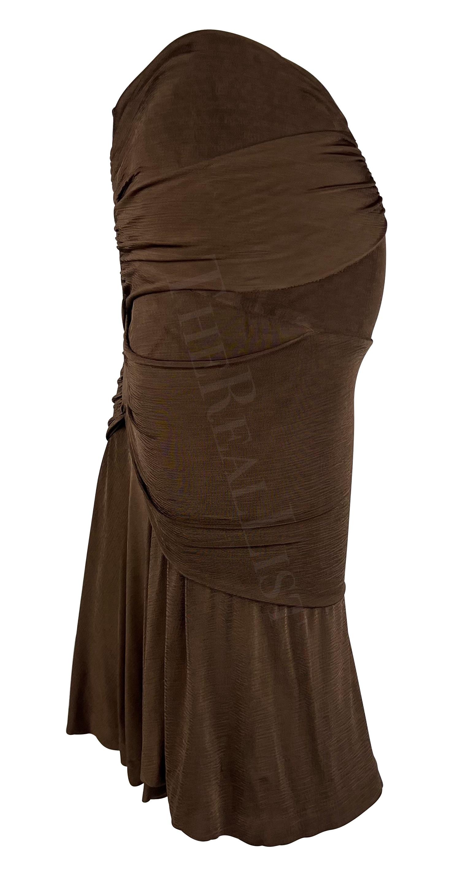 Women's S/S 2003 Yves Saint Laurent by Tom Ford Runway Brown Ruched Slinky Skirt For Sale