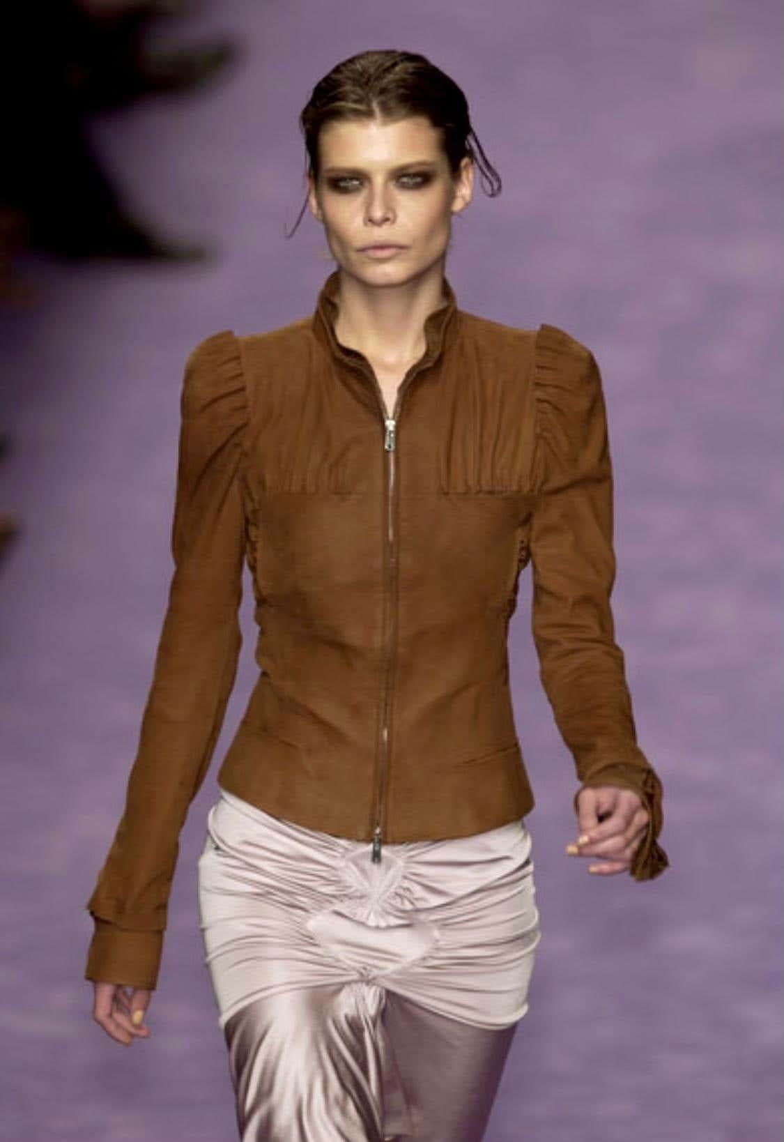 S/S 2003 Yves Saint Laurent by Tom Ford Runway Brown Ruched Slinky Skirt For Sale 1