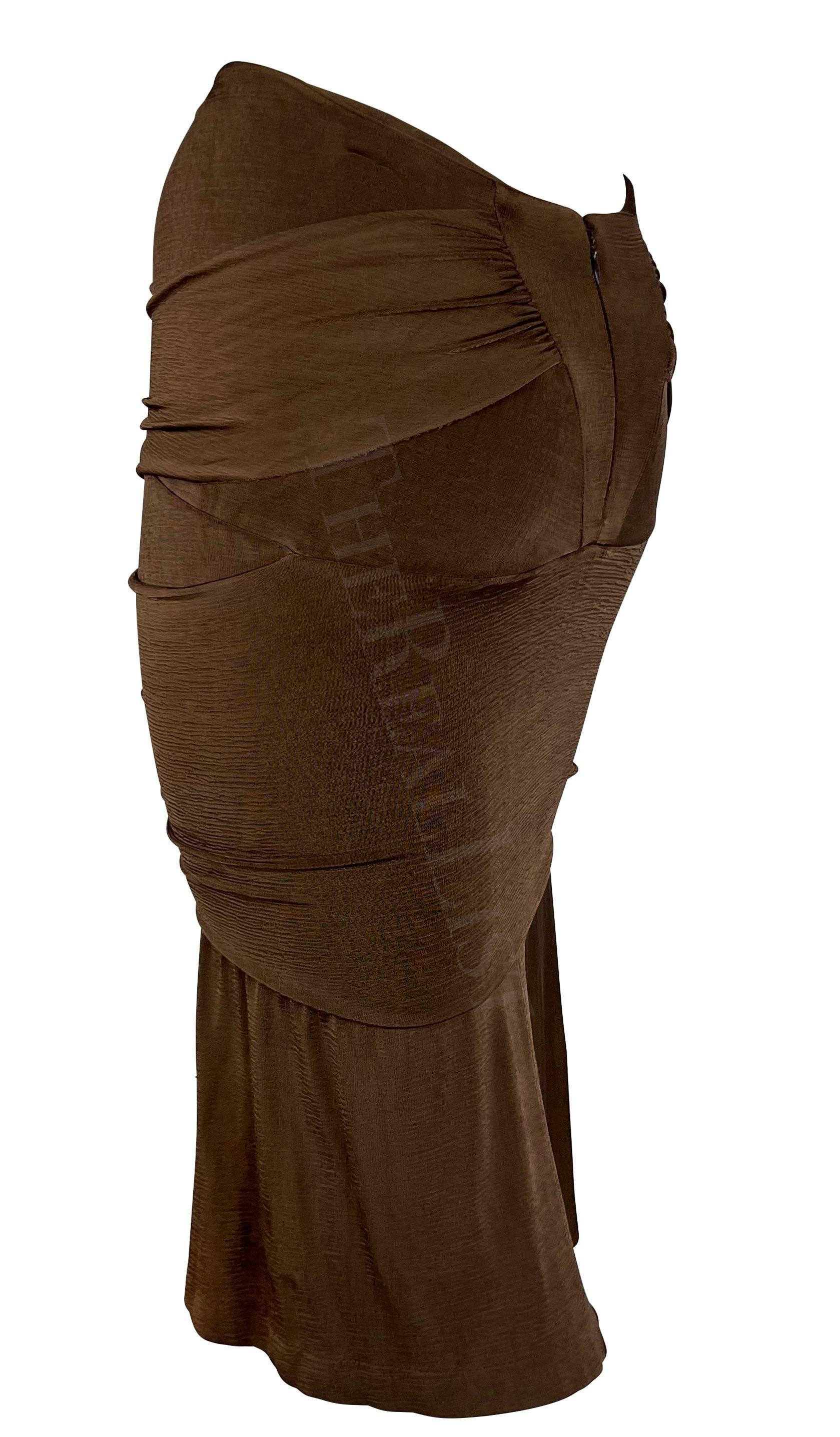 S/S 2003 Yves Saint Laurent by Tom Ford Runway Brown Ruched Slinky Skirt For Sale 2