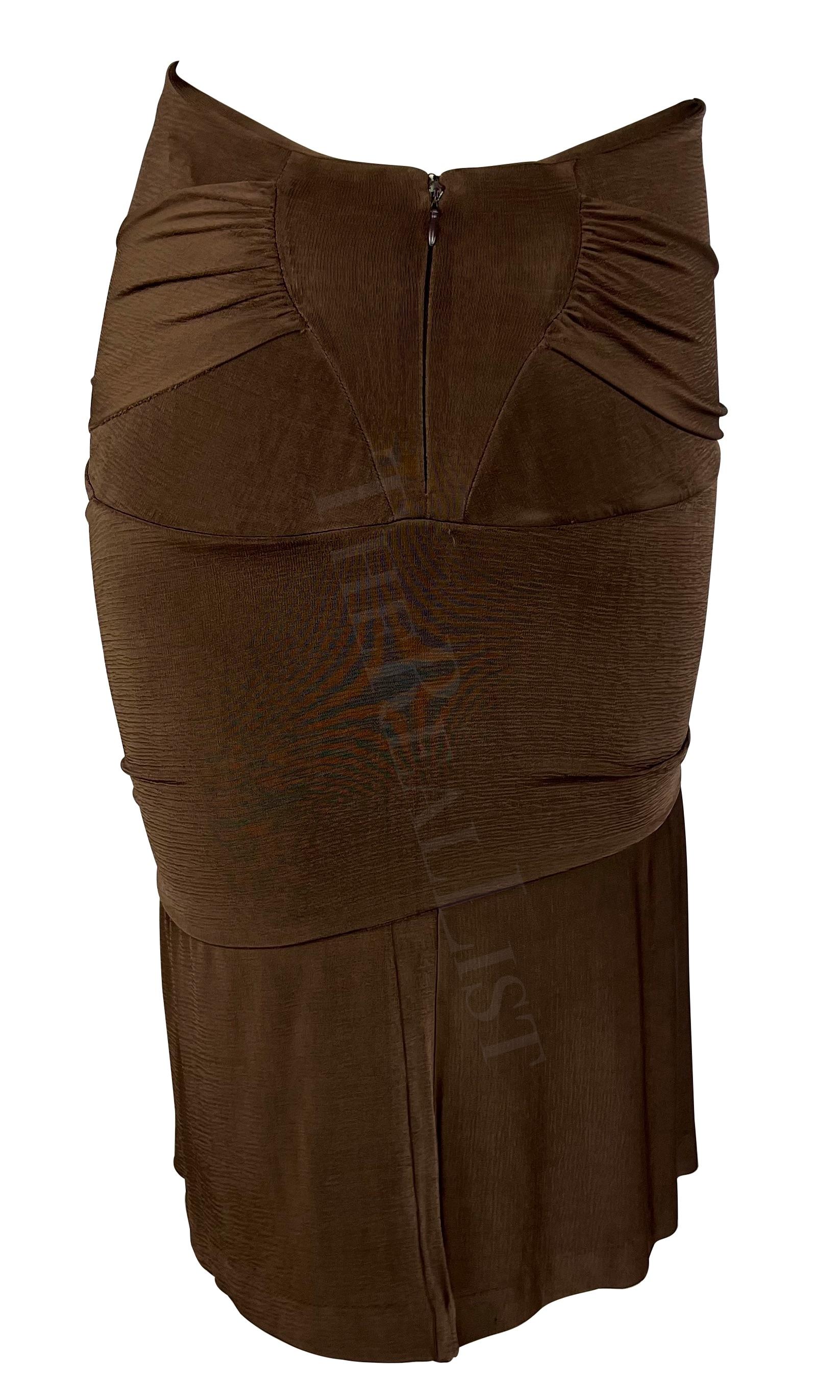 S/S 2003 Yves Saint Laurent by Tom Ford Runway Brown Ruched Slinky Skirt For Sale 3