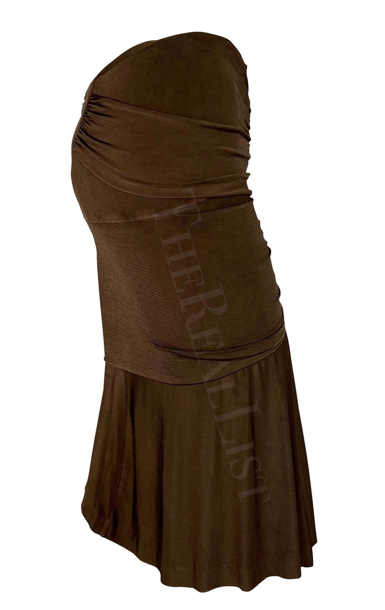 S/S 2003 Yves Saint Laurent by Tom Ford Runway Brown Ruched Slinky Skirt For Sale 5