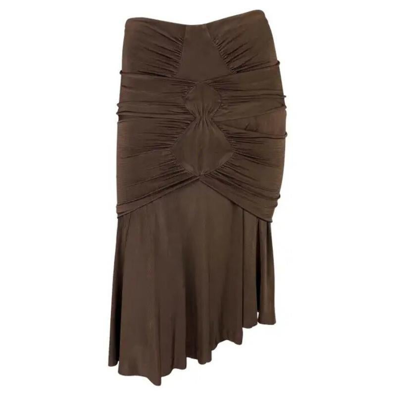 S/S 2003 Yves Saint Laurent by Tom Ford Runway Brown Ruched Slinky Skirt (Jupe fluide froncée)