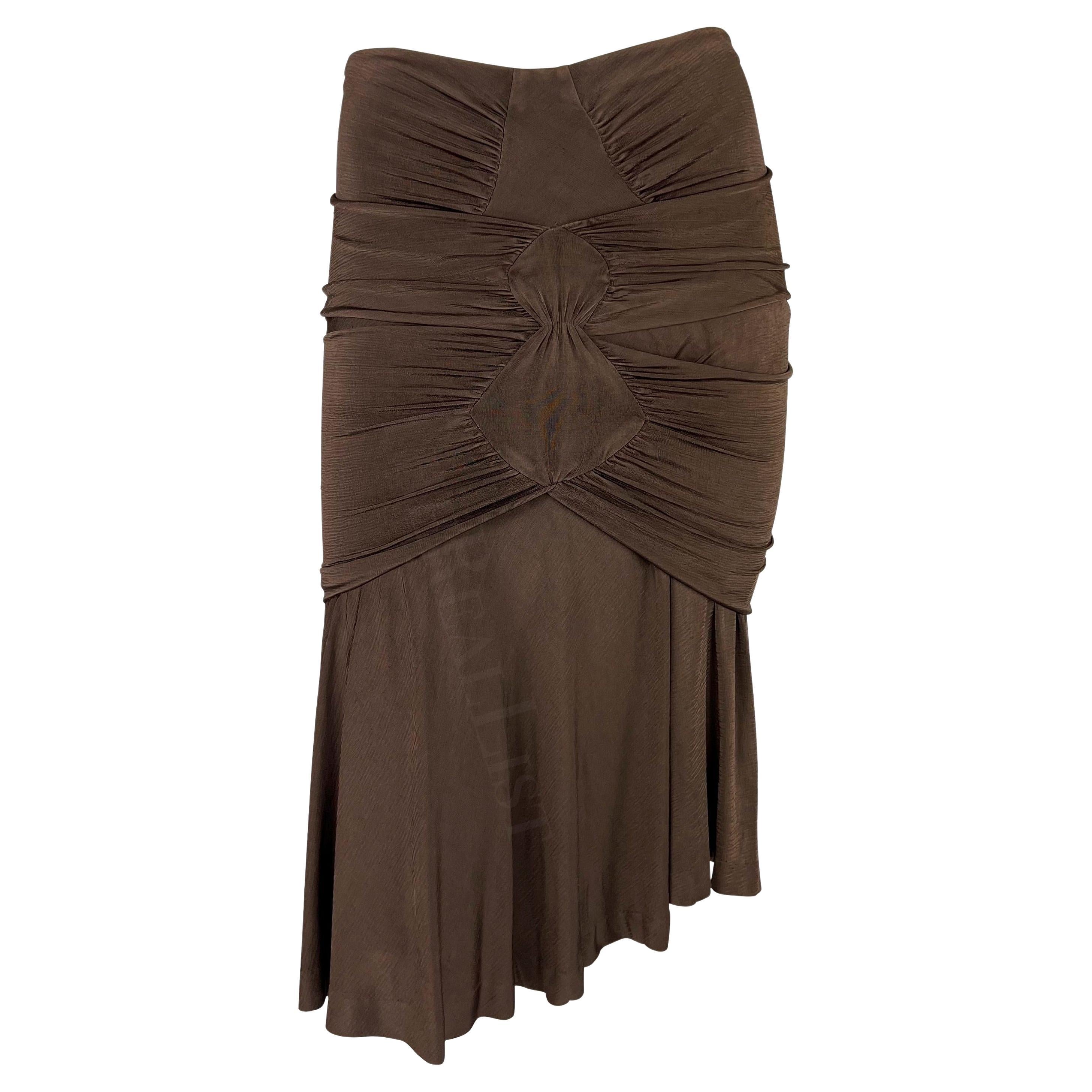 S/S 2003 Yves Saint Laurent by Tom Ford Runway Brown Ruched Slinky Skirt For Sale