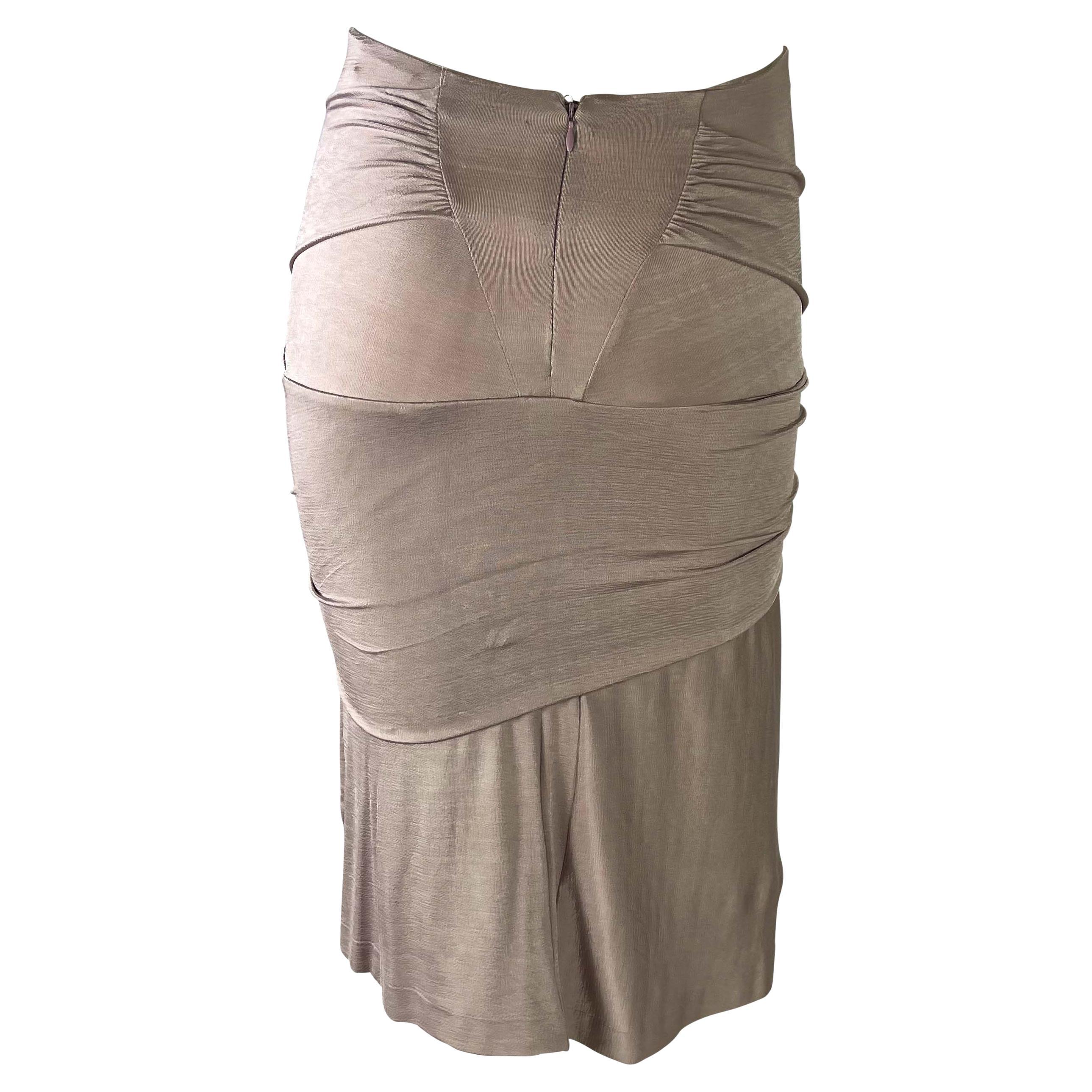S/S 2003 Yves Saint Laurent by Tom Ford Runway Dusty Lavender Ruched Skirt For Sale 1