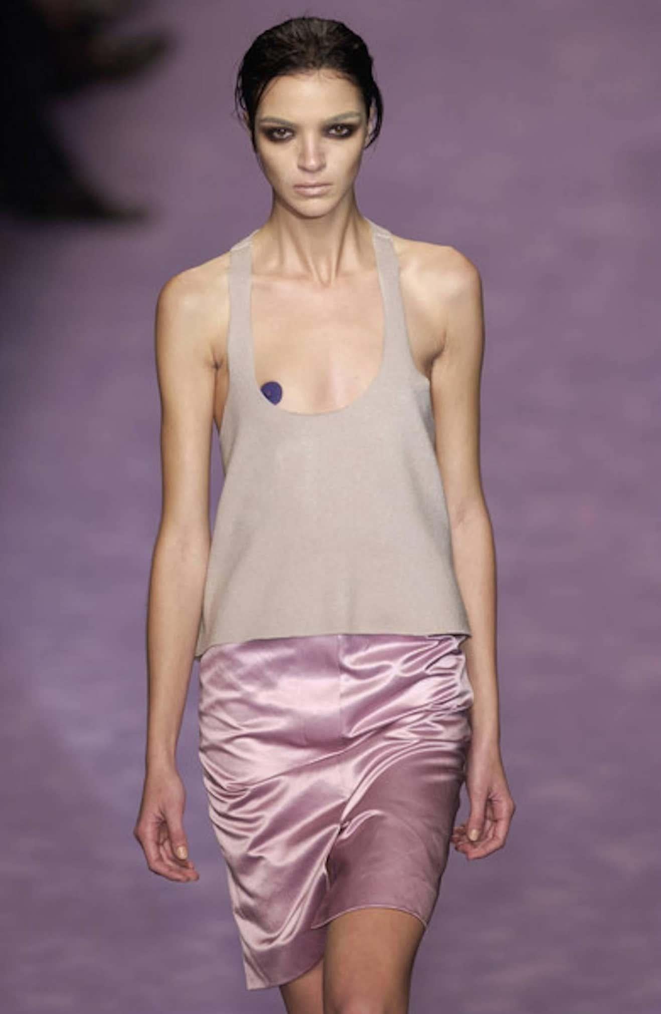Women's S/S 2003 Yves Saint Laurent by Tom Ford Runway Female Body Print Lavender Skirt For Sale