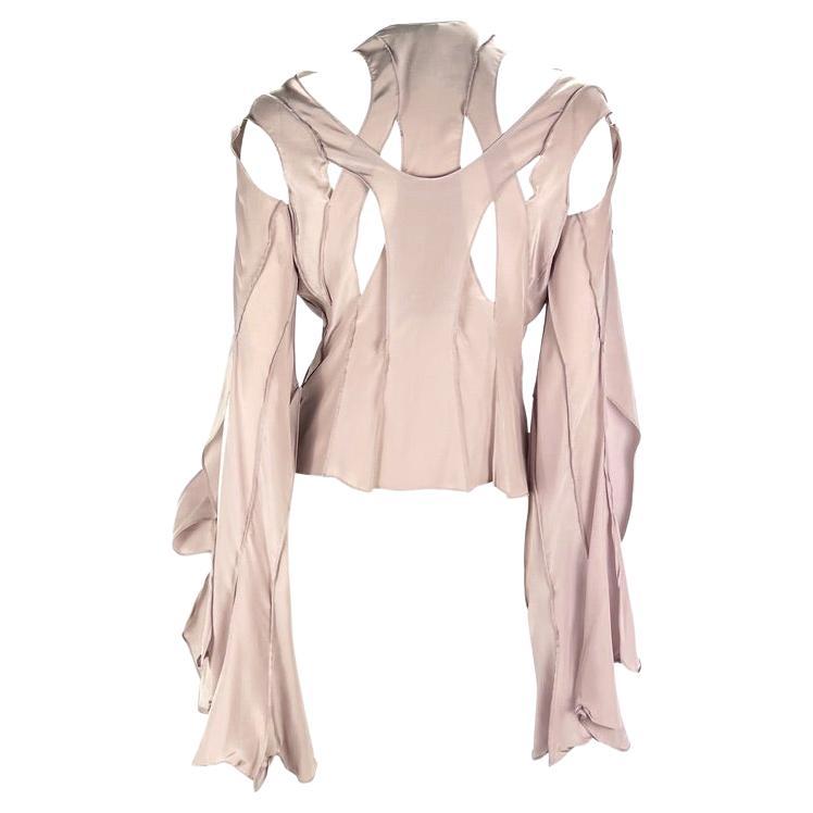 S/S 2003 Yves Saint Laurent by Tom Ford Runway Mauve Silk Cut-Out Flower Top 2
