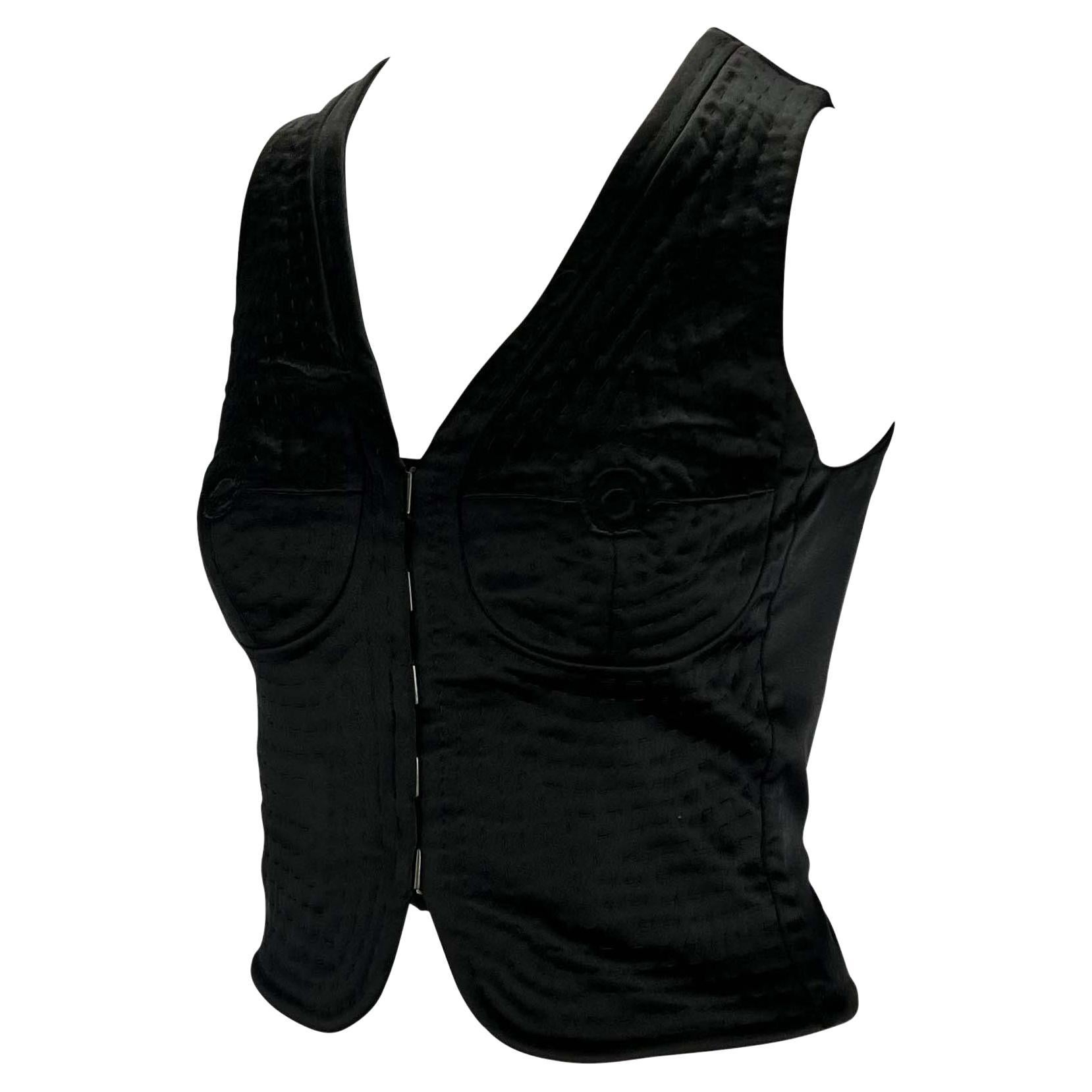 Women's S/S 2003 Yves Saint Laurent by Tom Ford Runway Nude Illusion Satin Breast Vest 