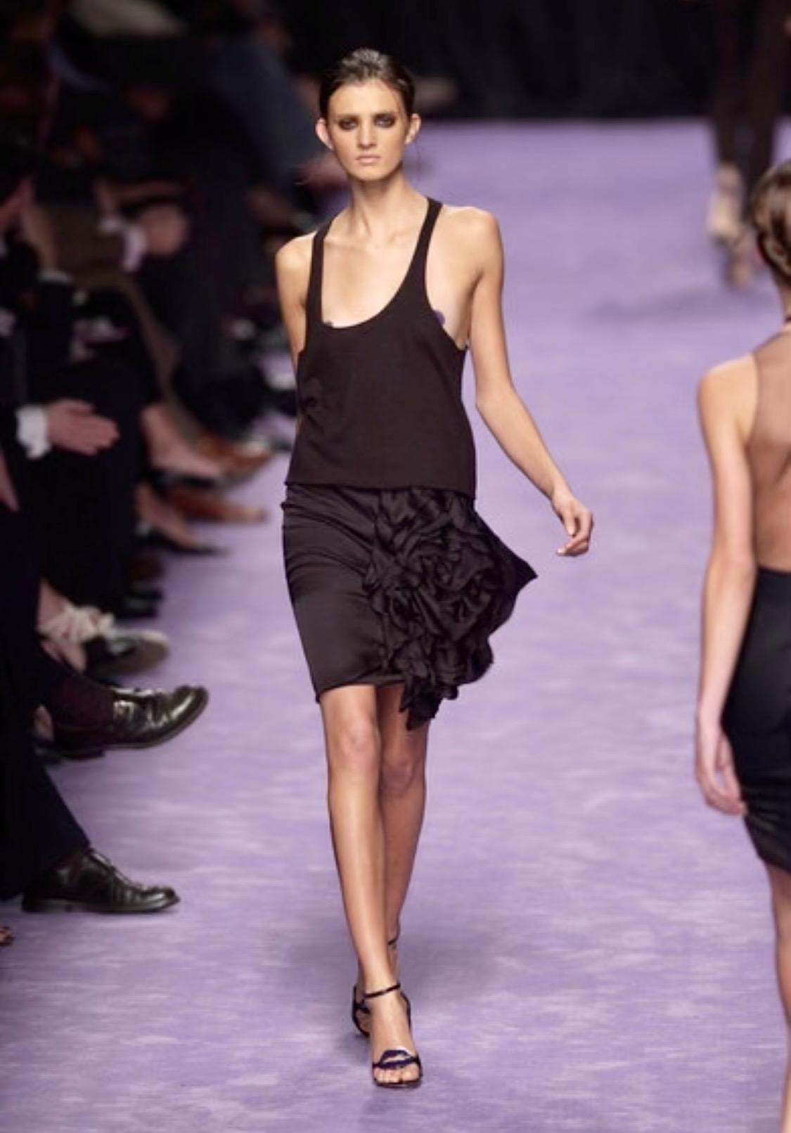 S/S 2003 Yves Saint Laurent by Tom Ford Runway Silk Flower Ruffle Accent Skirt For Sale 1