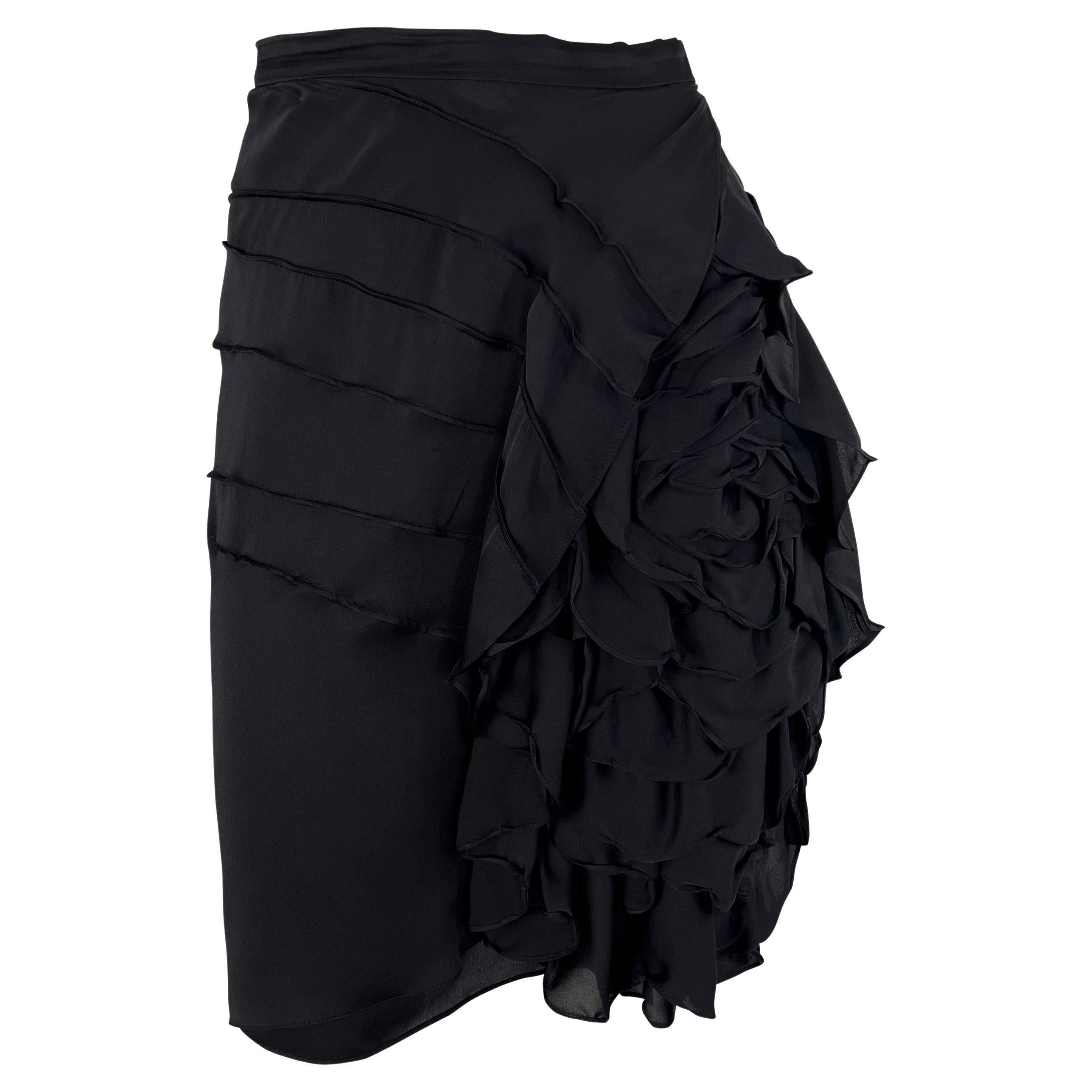 S/S 2003 Yves Saint Laurent by Tom Ford Runway Silk Flower Ruffle Accent Skirt For Sale