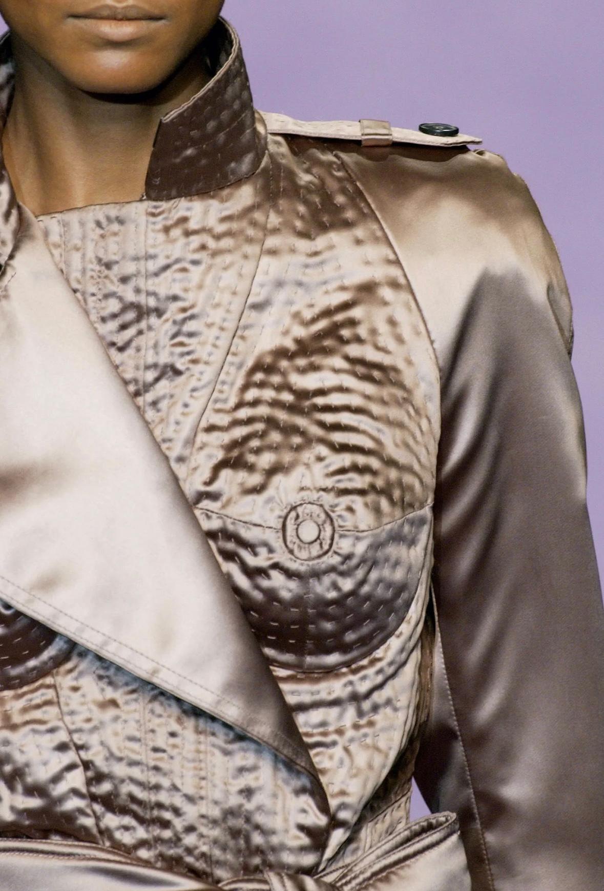 Brown S/S 2003 Yves Saint Laurent by Tom Ford Surrealist Stitch Silk Trench Coat Dalí For Sale