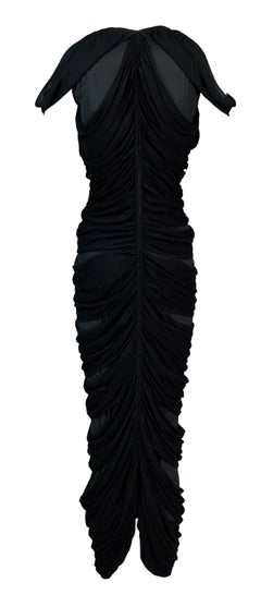 S/S 2003 Yves Saint Laurent Plunging Black Ruched Mummy Wrap Wiggle Dress
