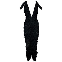 S/S 2003 Yves Saint Laurent Plunging Black Ruched Mummy Wrap Wiggle Dress